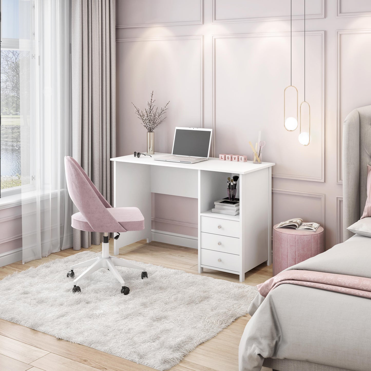 Contemporary 3-Drawer Computer Desk, White