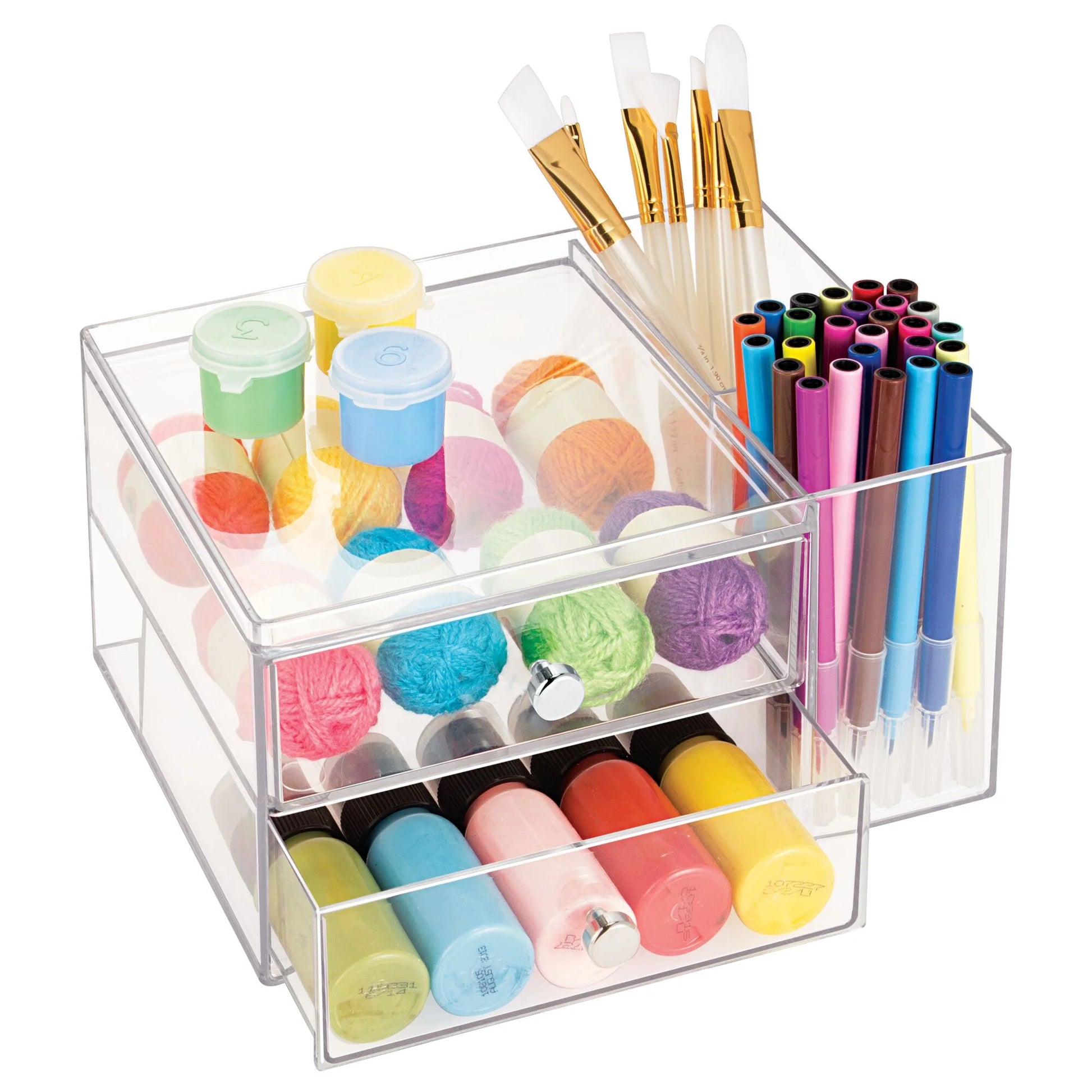 Clarity Cosmetic Organizer for Vanity Cabinet to Hold Makeup, Beauty Products, 2 Drawer with Side Caddy, Clear