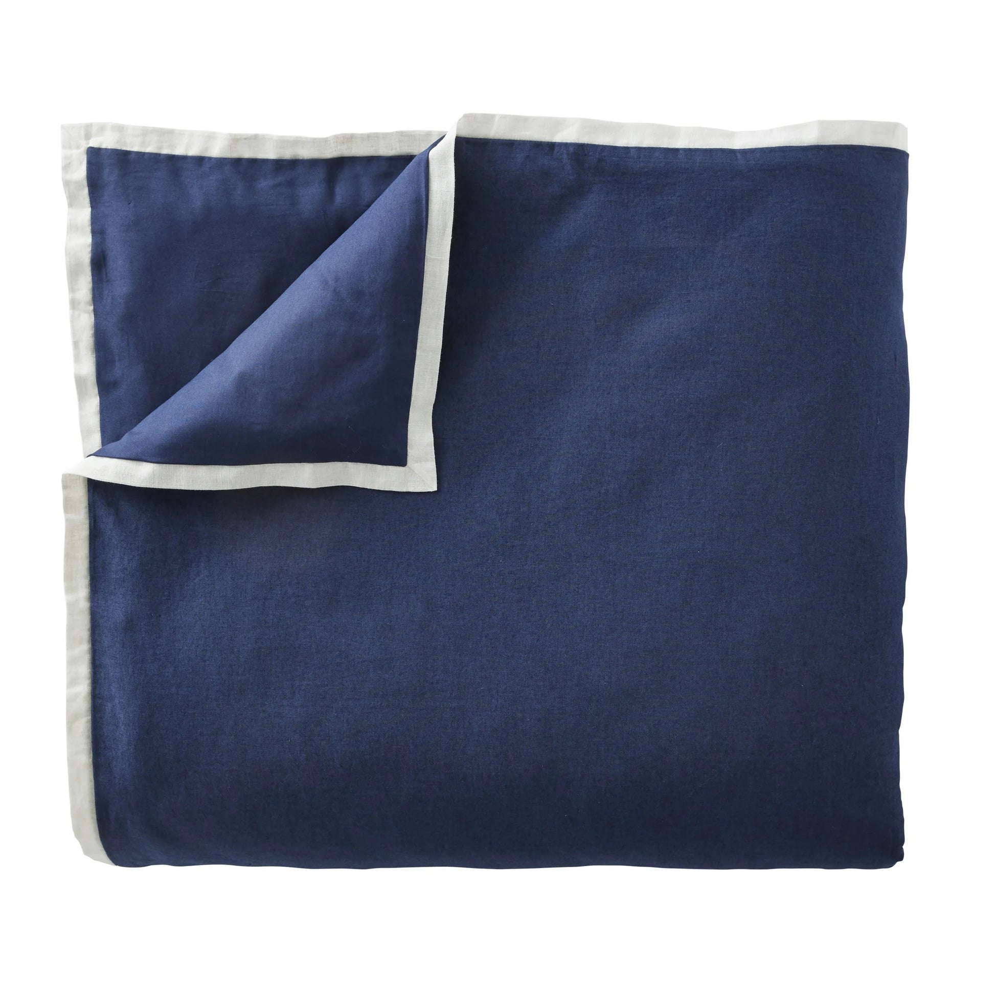 3-Piece Navy Linen Duvet Cover Set, Full/Queen