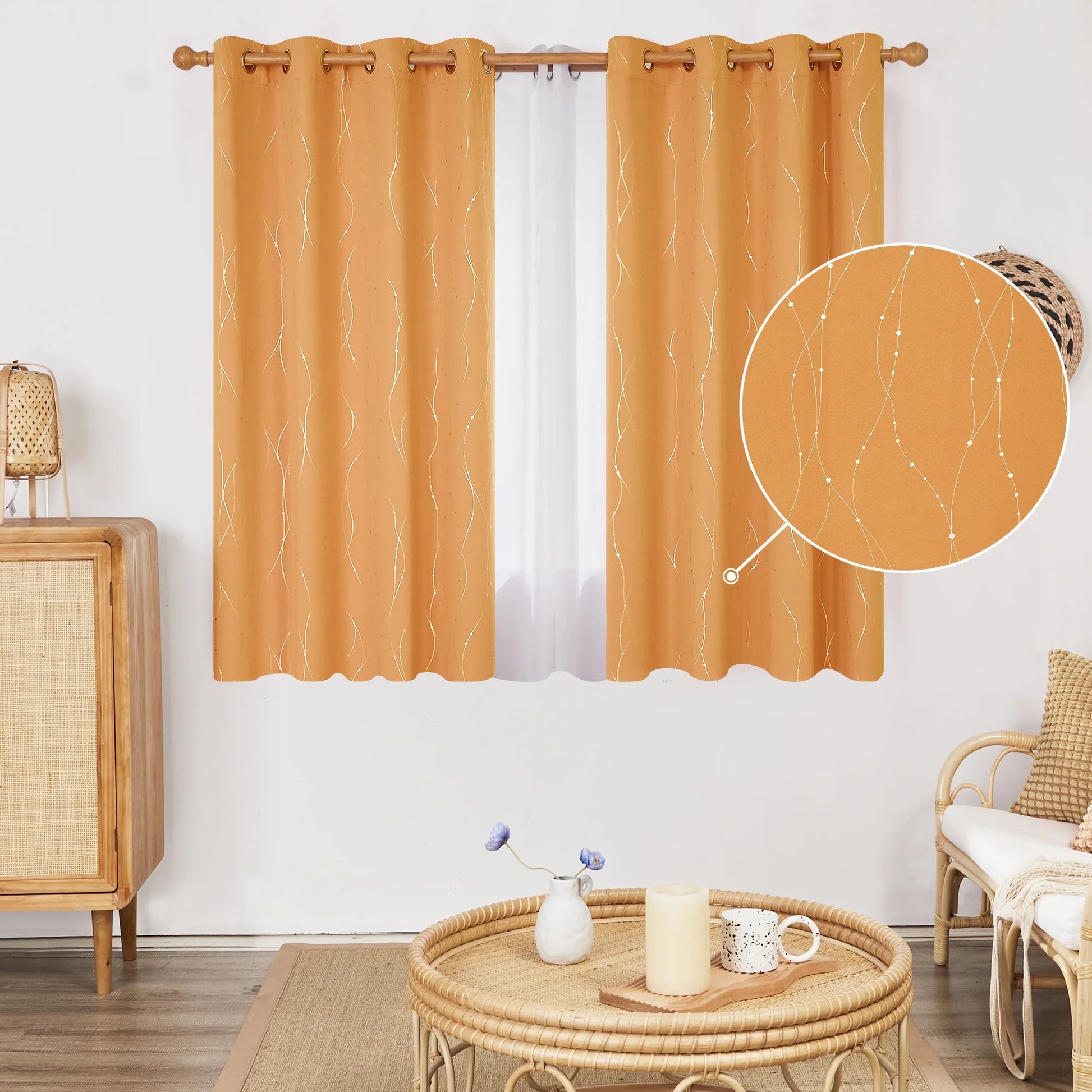 Silver Printed Blackout Curtains - 2 Panels, Wave Dots Pattern, Grommet Top, 52"X95", Thermal Insulated Drapes for Bedroom & Living Room, Gray