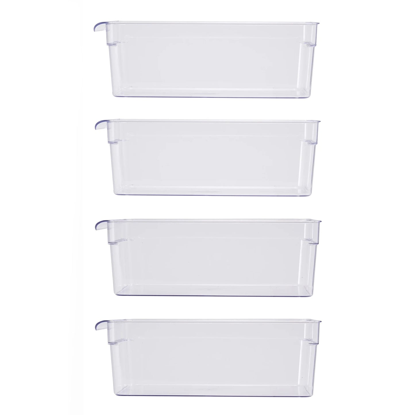 Clear Plastic Fridge Organization Bin 4-Pack Set, Various Sizes