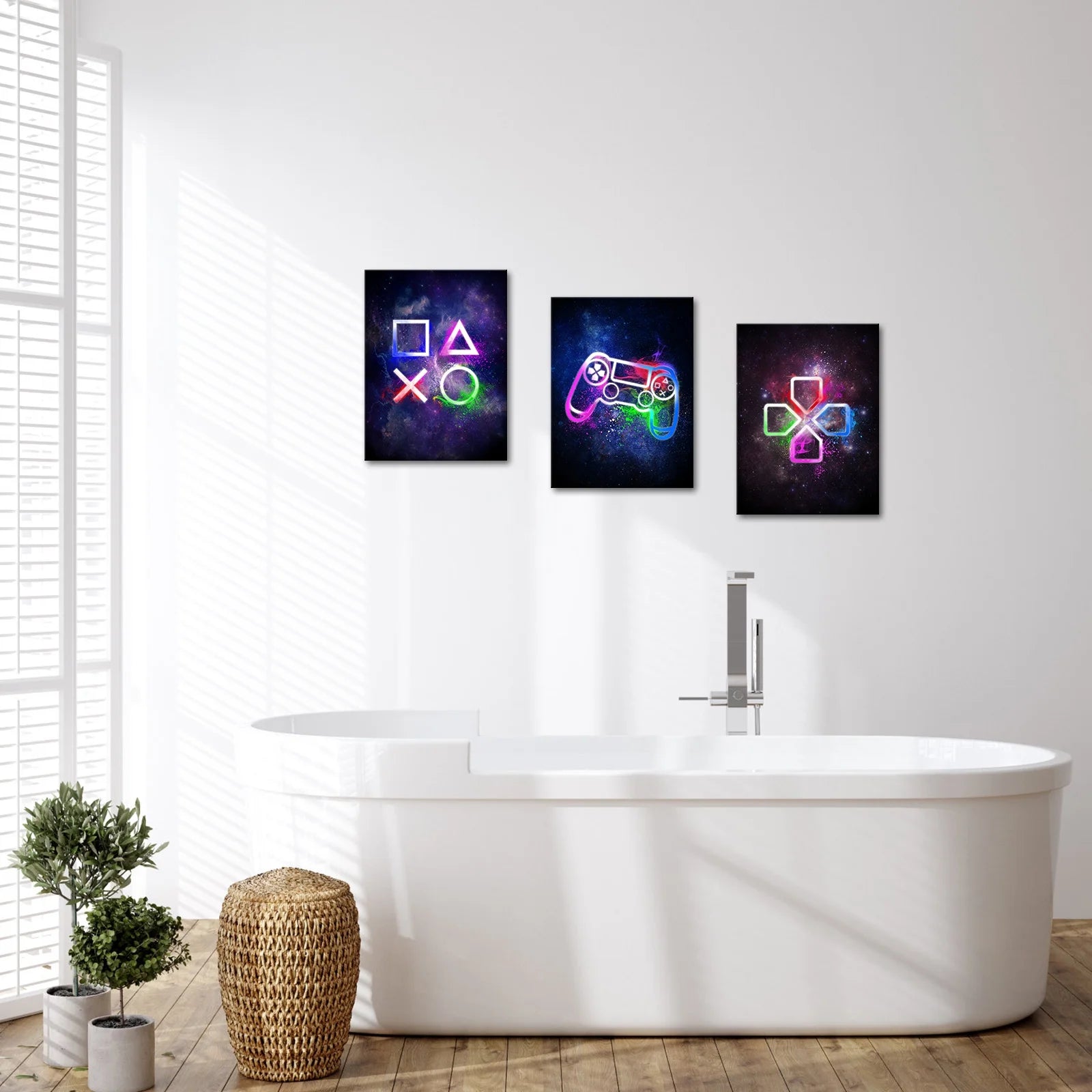Gamer Symbol Framed Canvas Wall Art Paintings Gaming Wall Decor Prints Pictures Posters Artwork Room Decor Decoration 12"X16"X3 Pieces