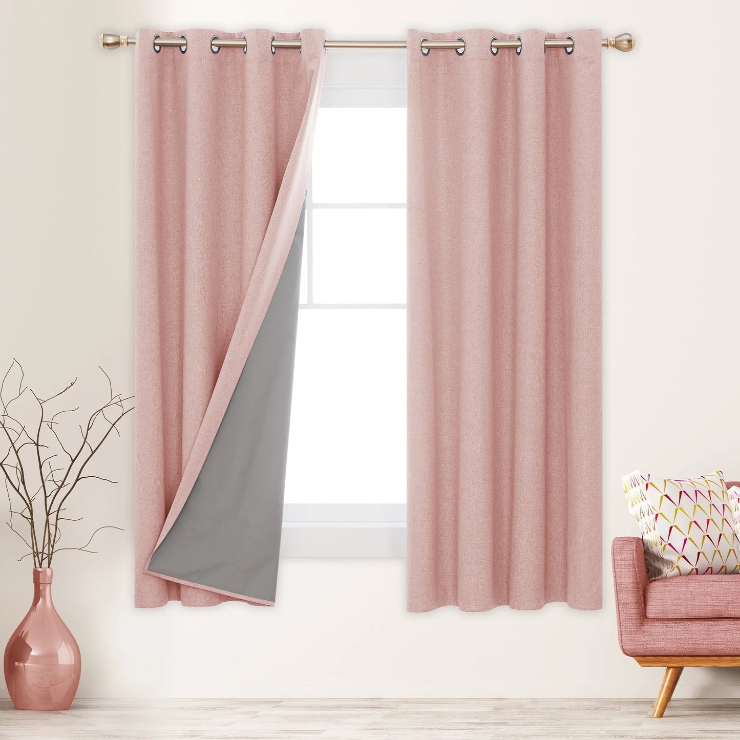Total Blackout Curtains 2 Panels, Grommet Curtains Total Light Blocking Curtain, Soundproof Curtains for Bedroom (Khaki, 42W X 95L Inch)