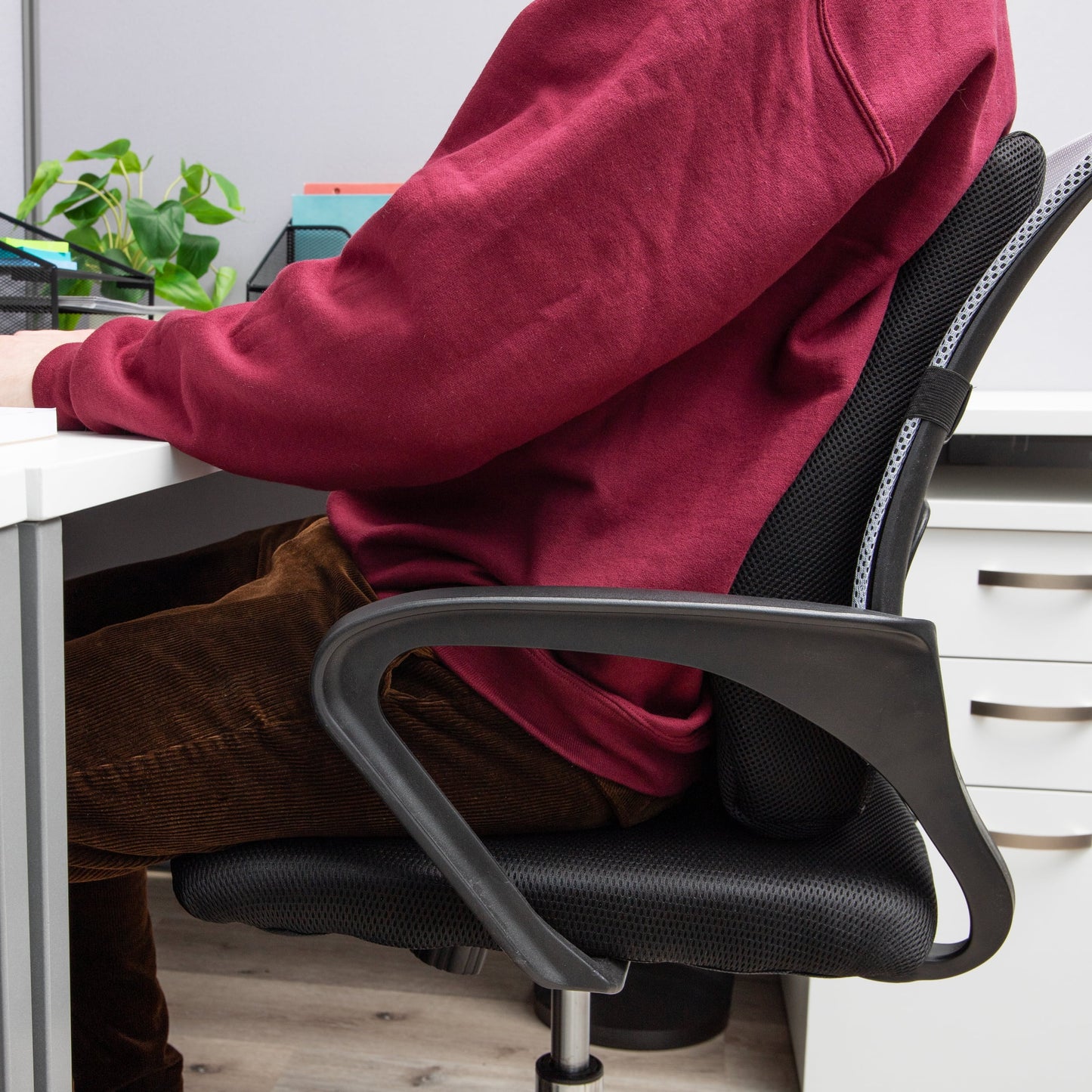 Ergonomic Lower Back Cushion, Office Chair Support, Foam, 17"L X 14.75"W X 5"Height, Black