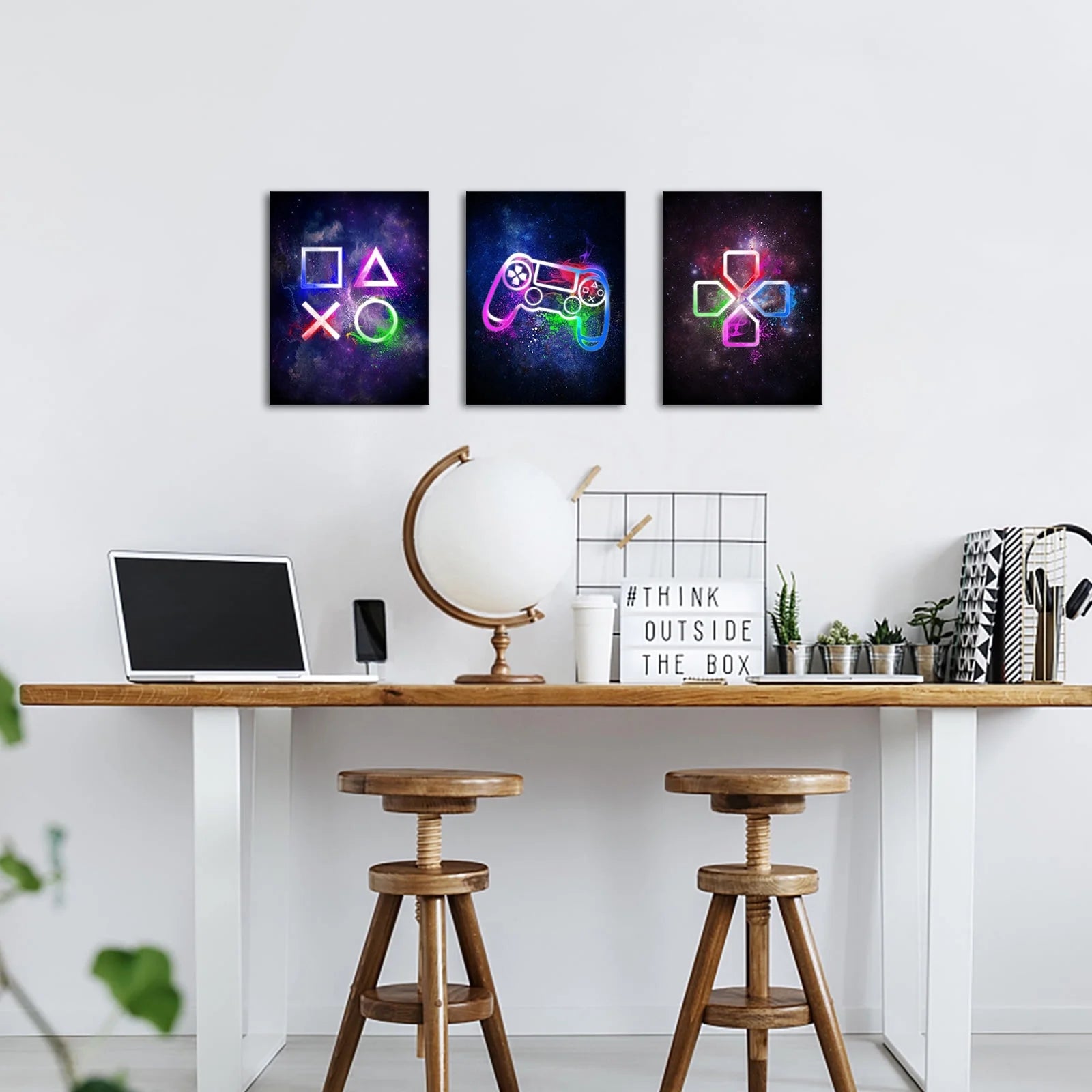 Gamer Symbol Framed Canvas Wall Art Paintings Gaming Wall Decor Prints Pictures Posters Artwork Room Decor Decoration 12"X16"X3 Pieces