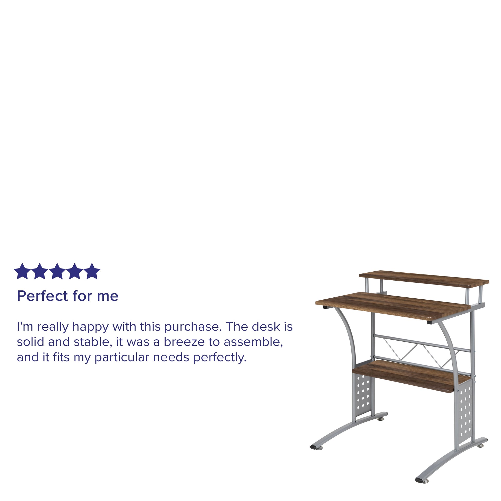 Clifton Rustic Walnut Computer Desk with Top and Lower Storage Shelves