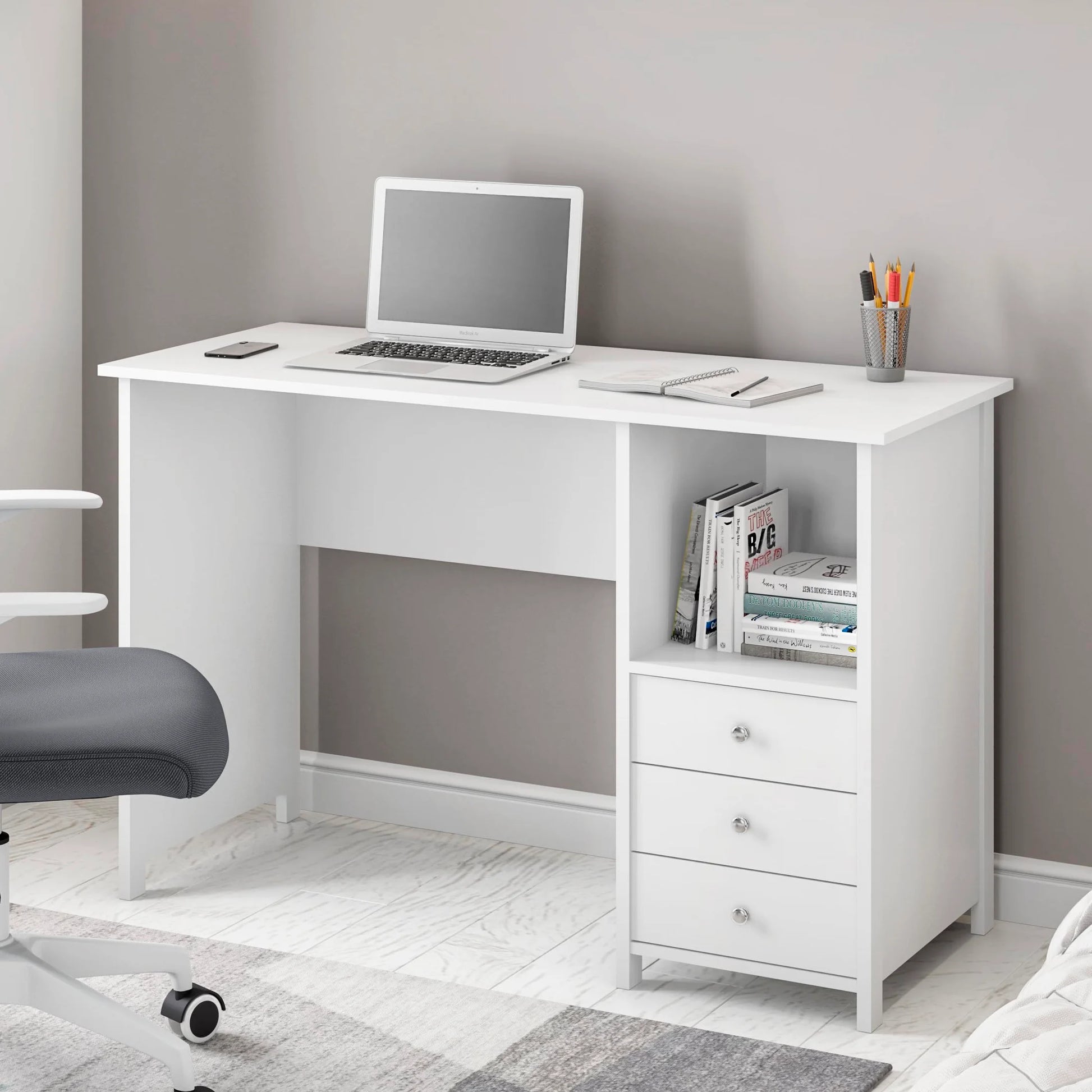 Contemporary 3-Drawer Computer Desk, White