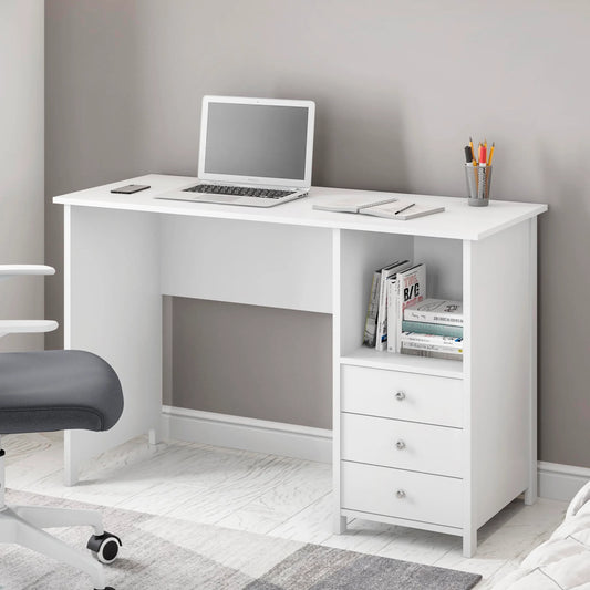 Contemporary 3-Drawer Computer Desk, White