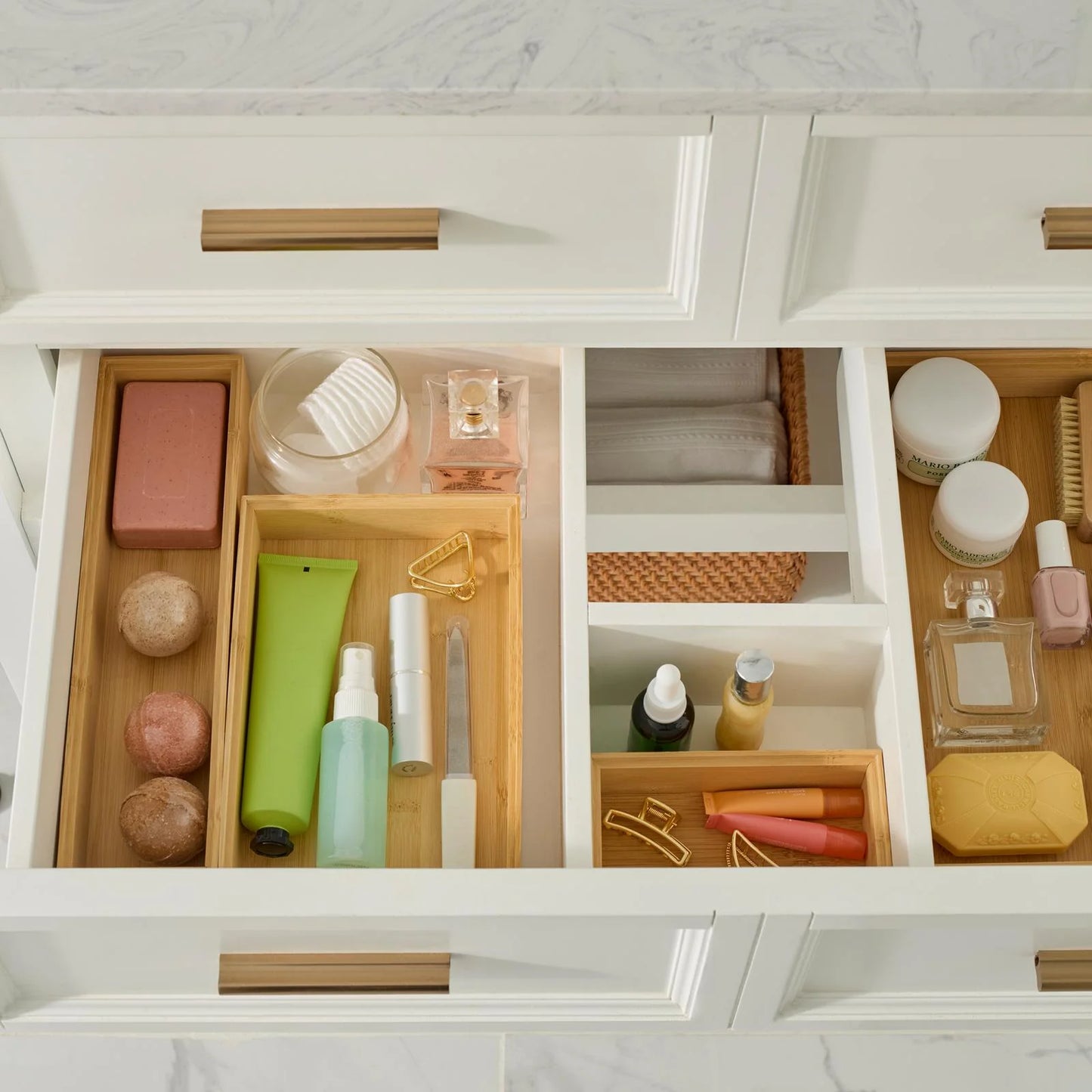 (3 Pack)  Bamboo Drawer Organizer 5Pc Set, 17.9Wx 14.96Dx1.97H In, Natural Bamboo Color