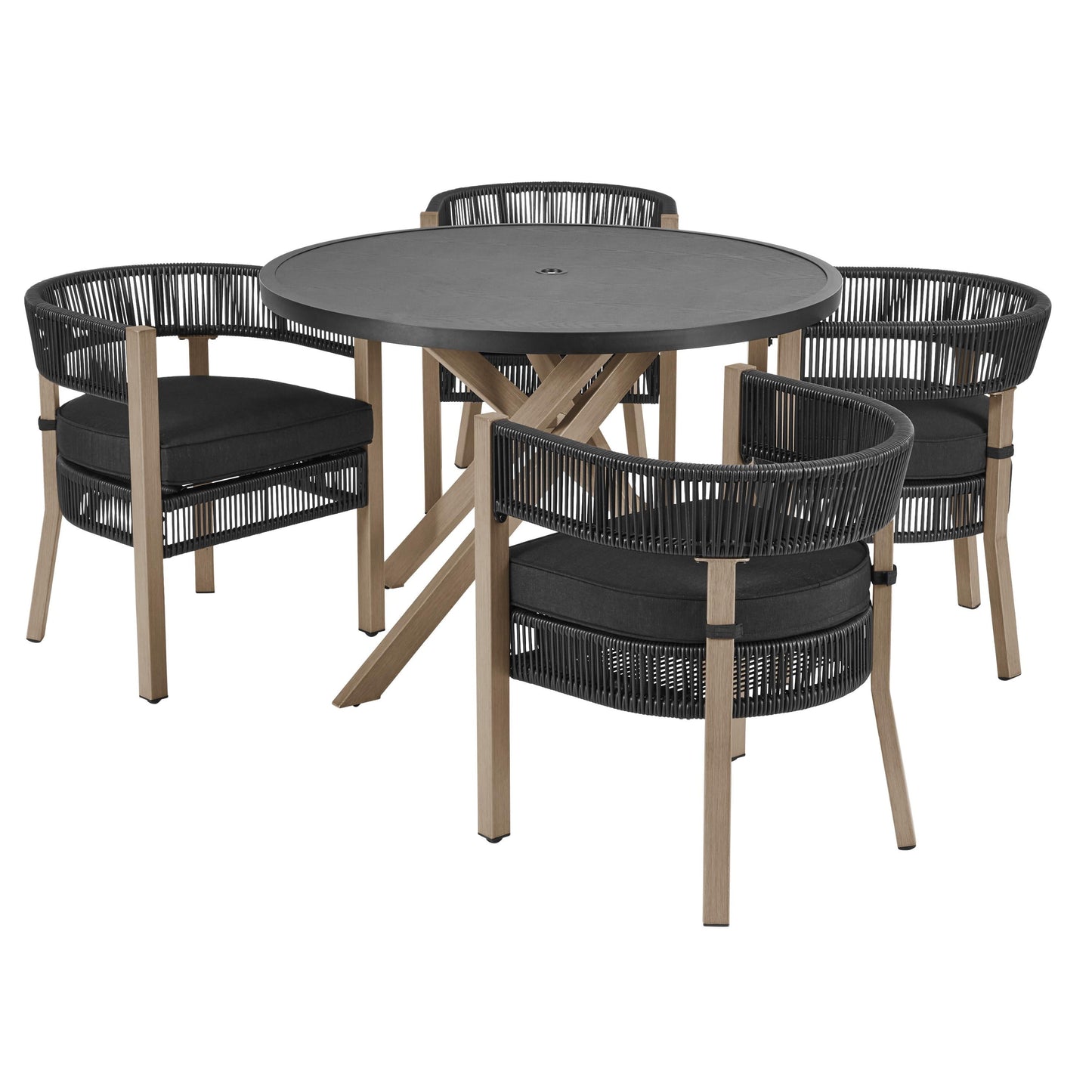 Tarren 5 Piece Outdoor Dining Set, Black