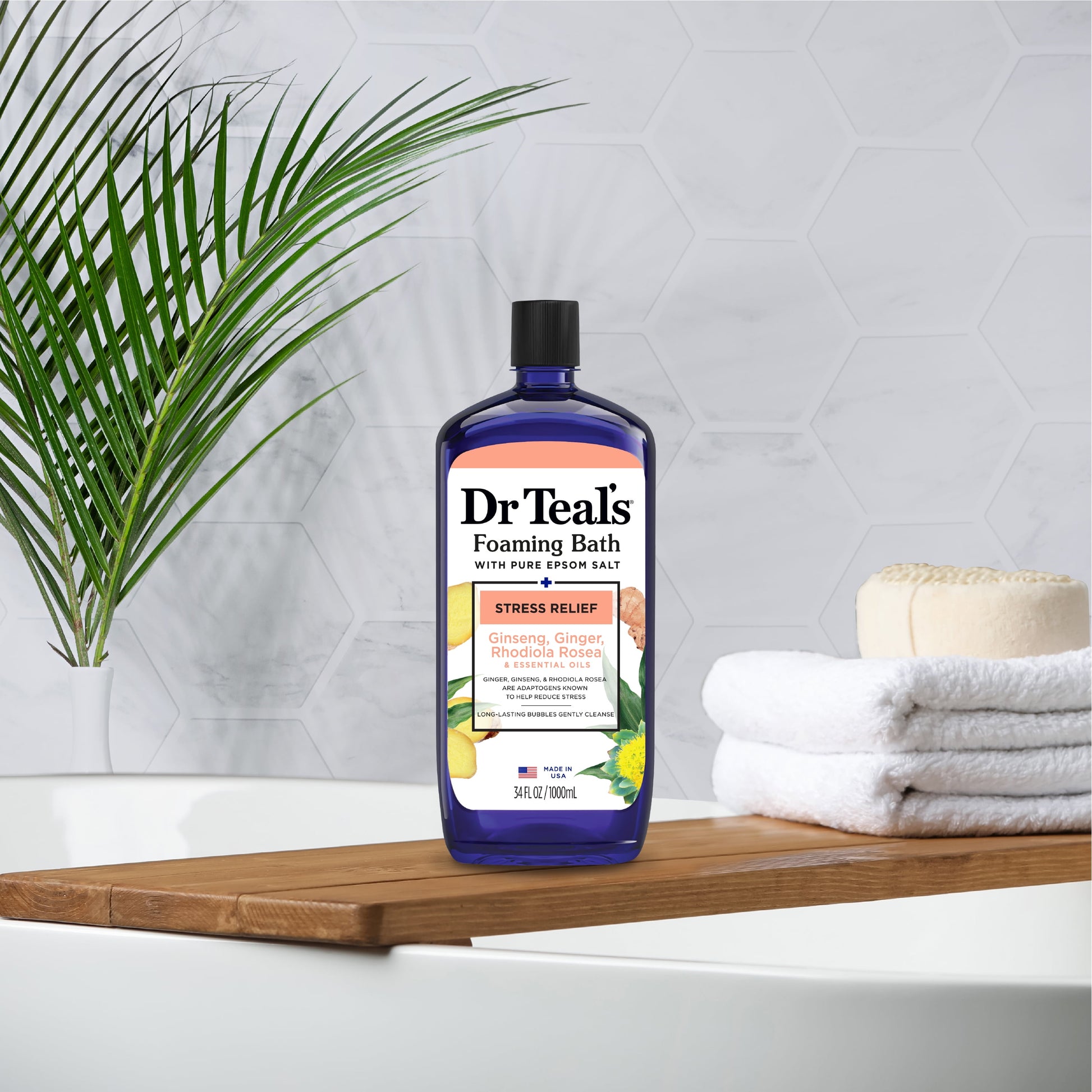Stress Relief Foaming Bath with Ginseng & Ginger Essential Oils, 34 Fl Oz