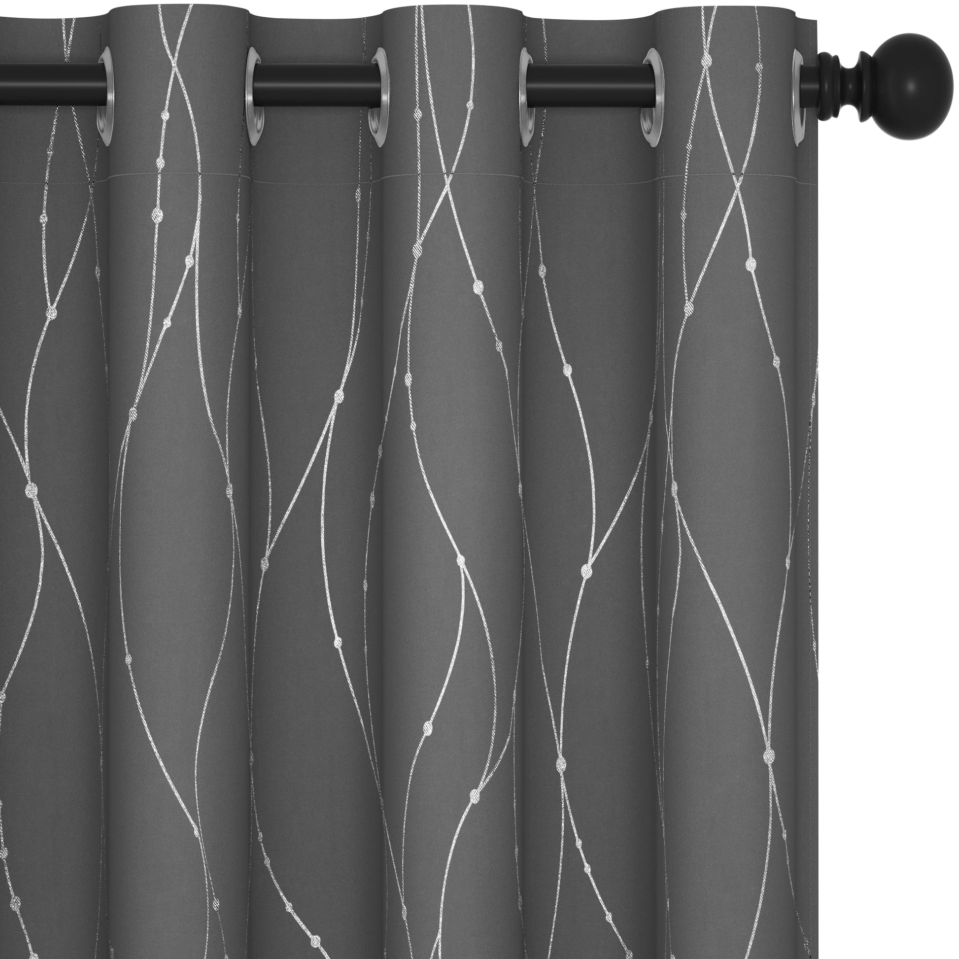 Silver Printed Blackout Curtains - 2 Panels, Wave Dots Pattern, Grommet Top, 52"X95", Thermal Insulated Drapes for Bedroom & Living Room, Gray