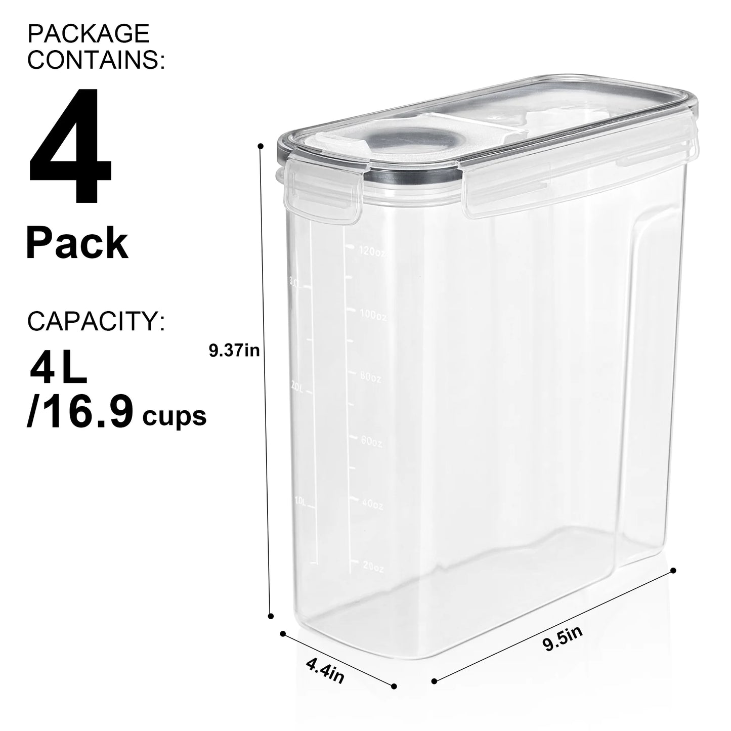 Clear Plastic Cereal Dispenser, 17 Cups, Airtight Lid Food Storage Containers with Pour Spout