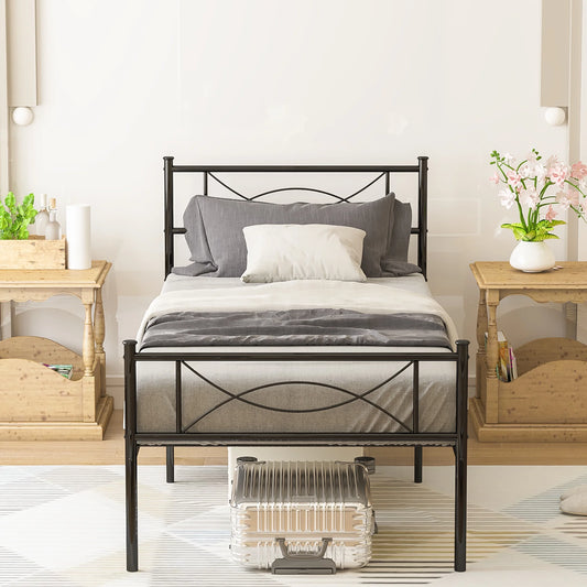 Easy Assembly Metal Bed Frame Twin Platform Bed Frame with Headboard Footboard No Box Spring for Kids Adult