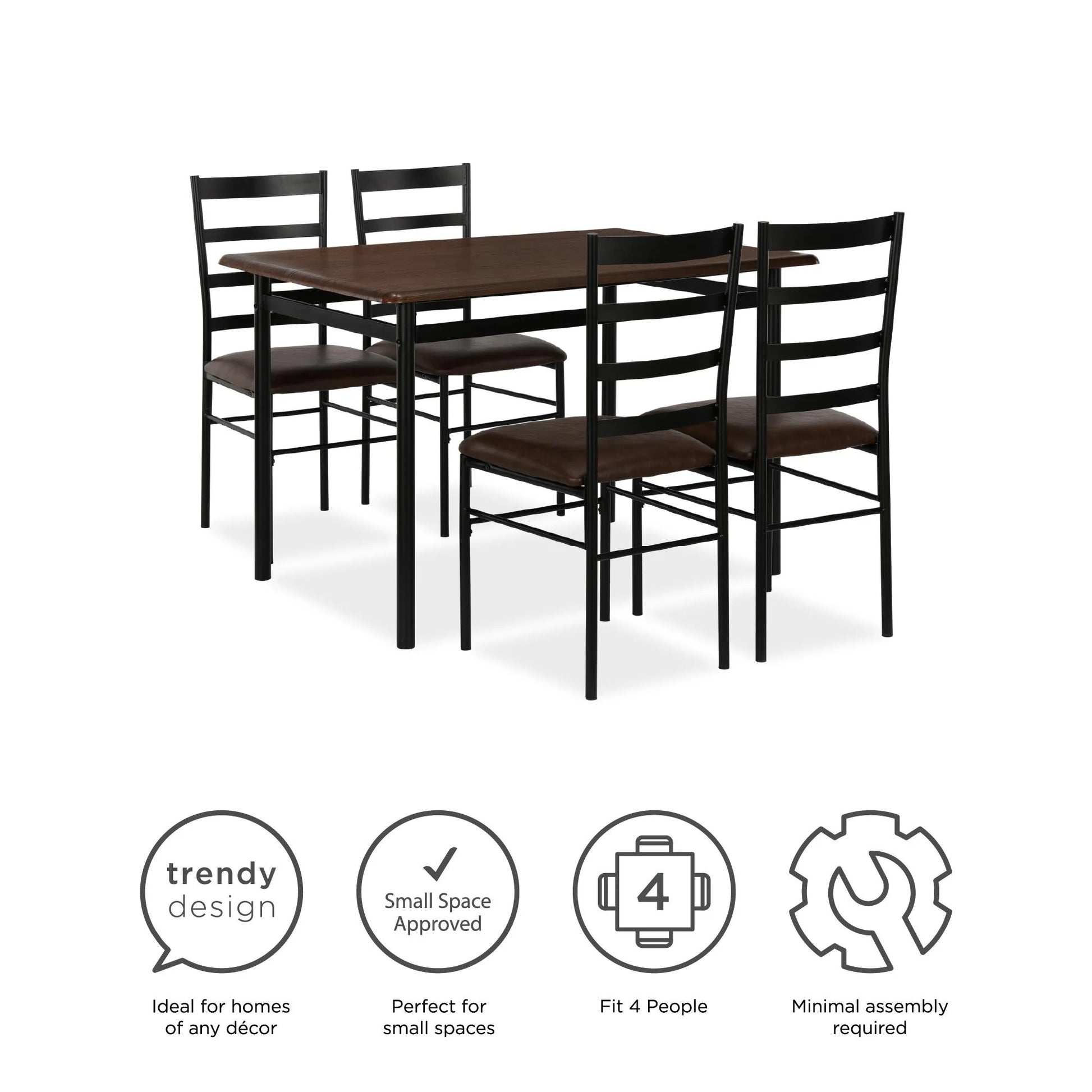 5-Piece Wood & Metal Dining Room Set, Seats 4, Canyon Walnut & Black