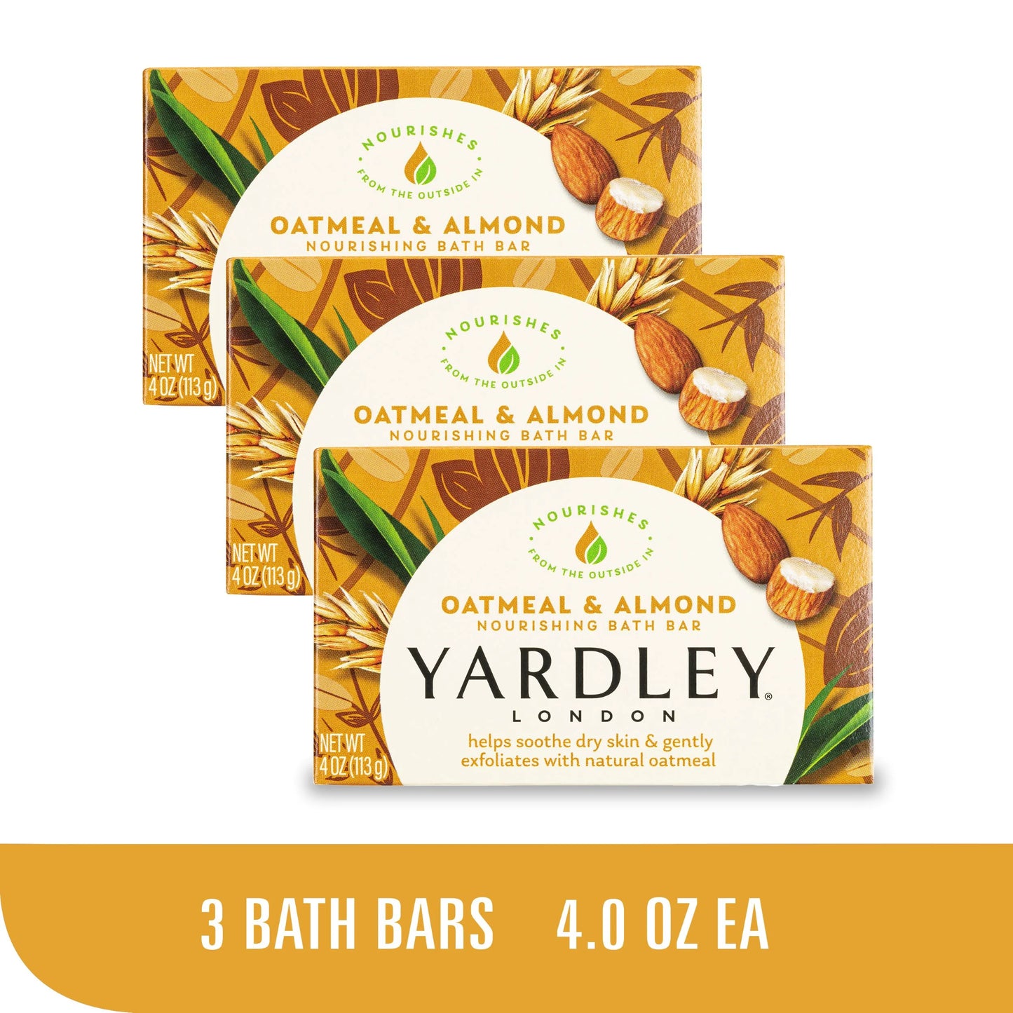 (Pack of 3)  Oatmeal & Almond Nourishing Bath Bar Soap, for All Skin Types, 4 Oz Bar