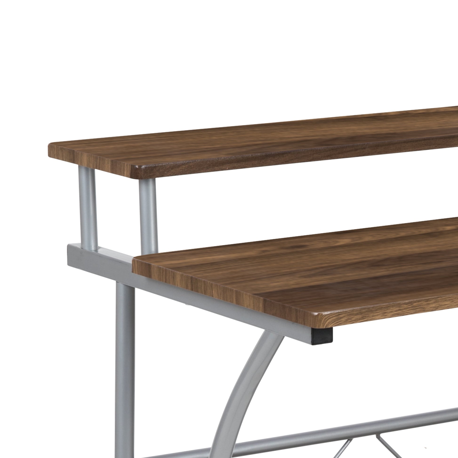 Clifton Rustic Walnut Computer Desk with Top and Lower Storage Shelves