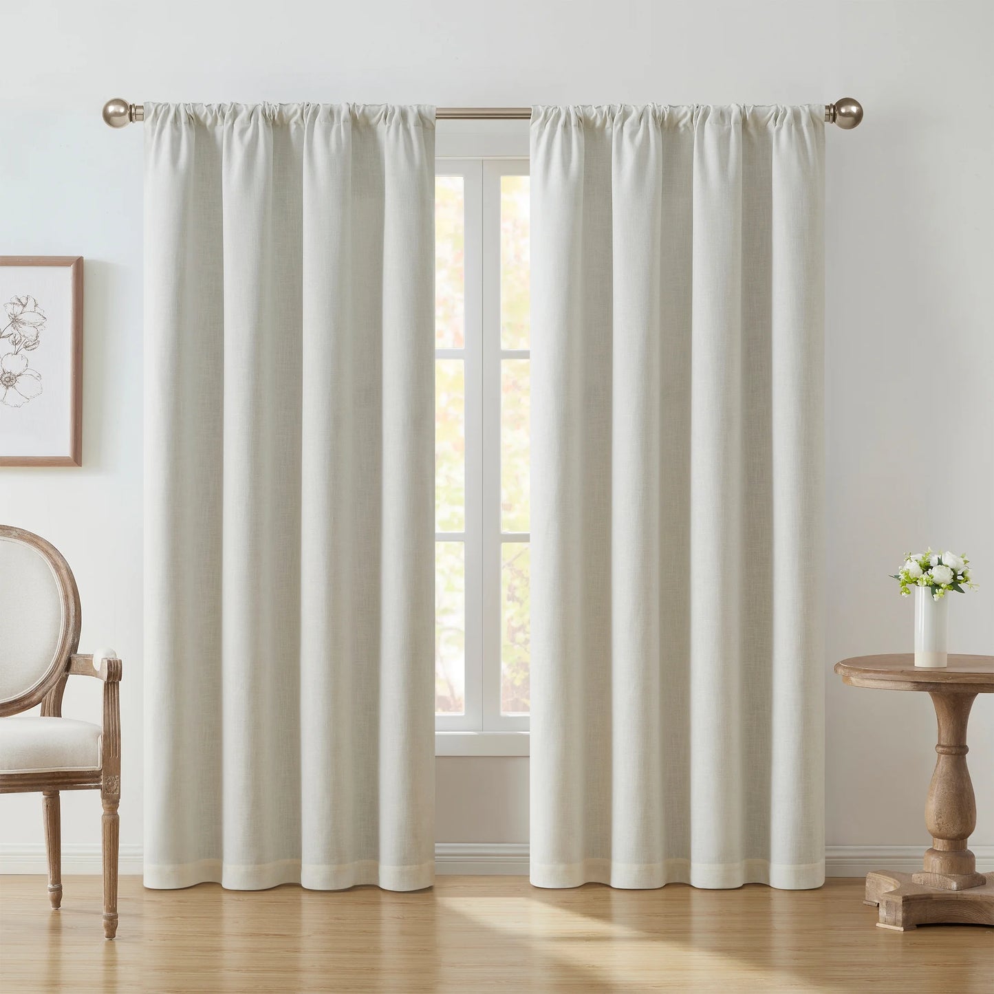 Solid Ivory Rod Pocket Back Tab Blackout Curtain Panel, 52" X 96"