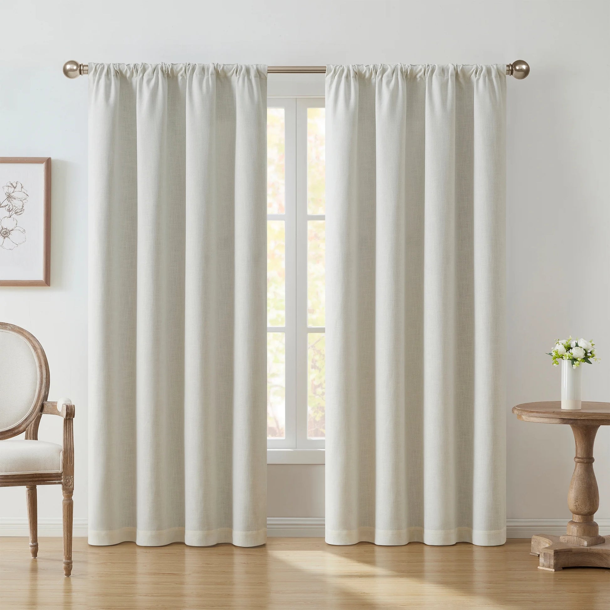Solid Ivory Rod Pocket Back Tab Blackout Curtain Panel, 52" X 96"