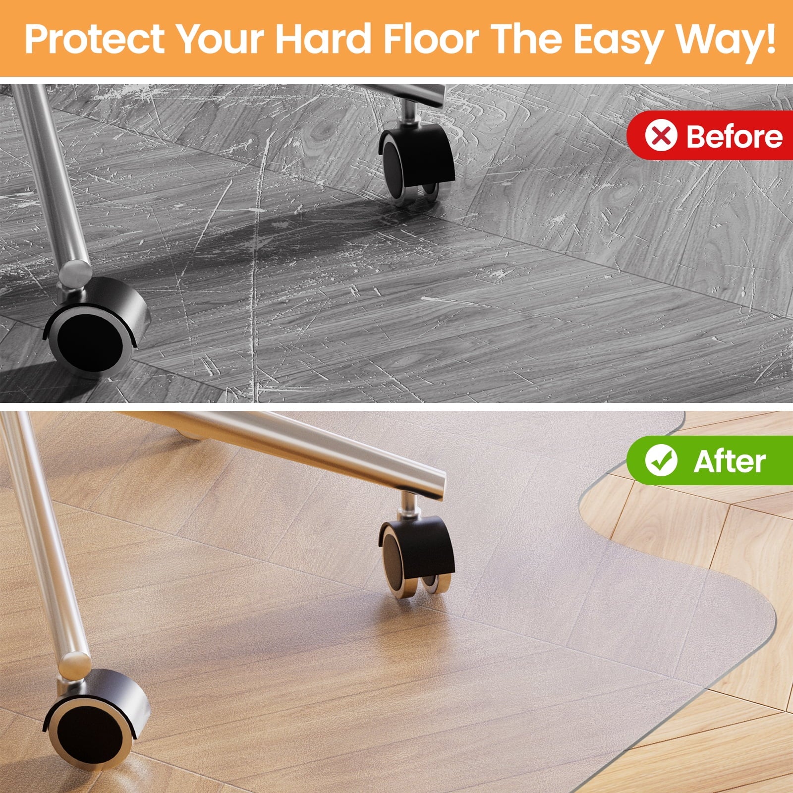 Chair Mat for Hardwood Floor,  48"×36" PVC Computer Chair Mat, Office Floor Protector for Rolling Chair, Clear