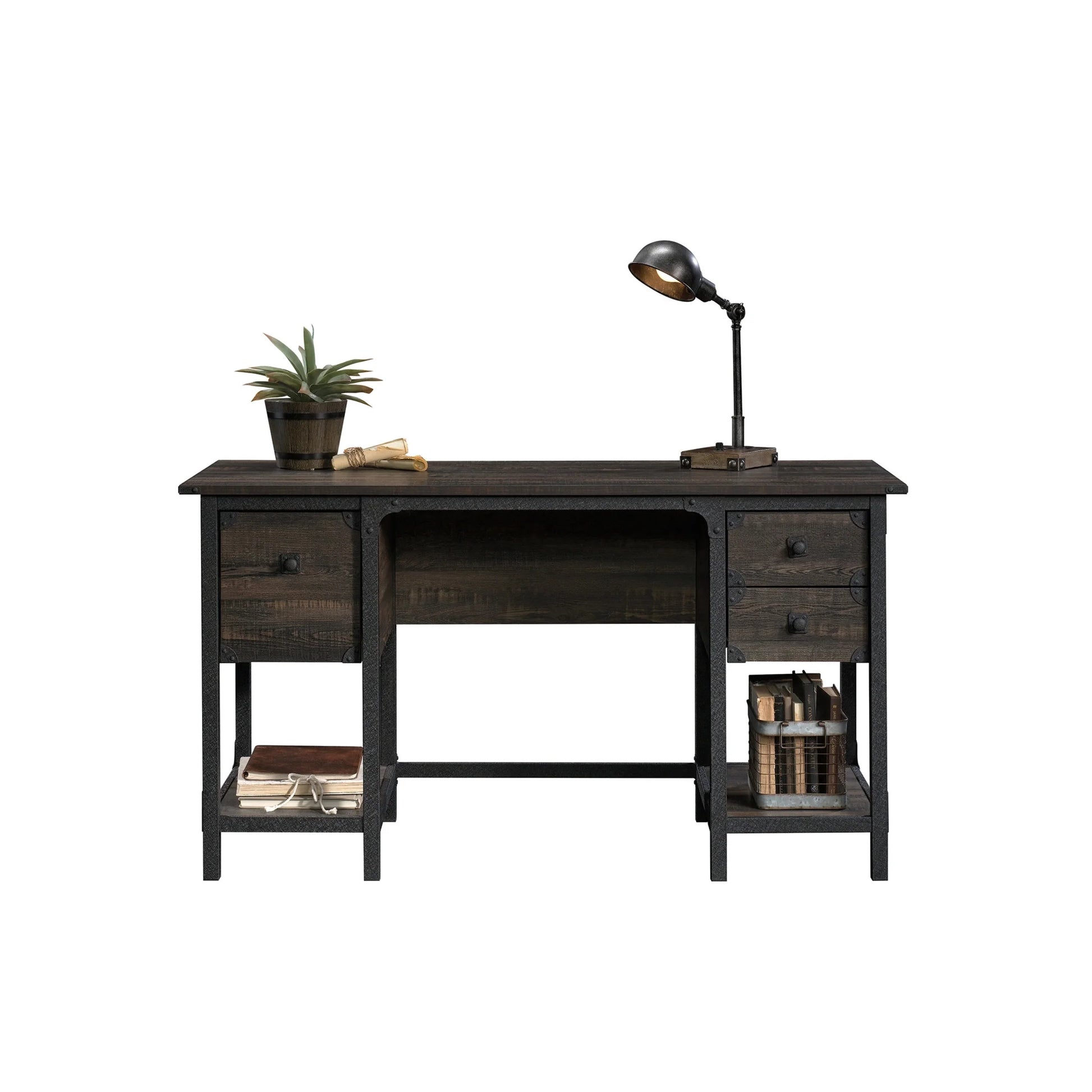 Steel River Pedestal Desk, Carbon Oak Finish