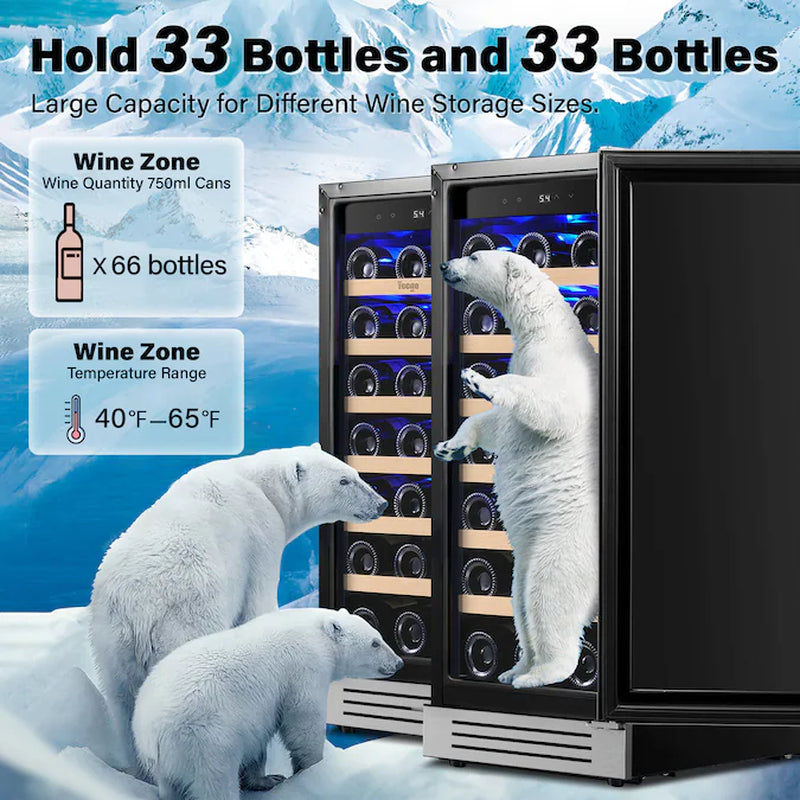 30-In W 66 -Bottles Stainless Steel Dual Zone Cooling Built-In/Freestanding Indoor Wine Cooler
