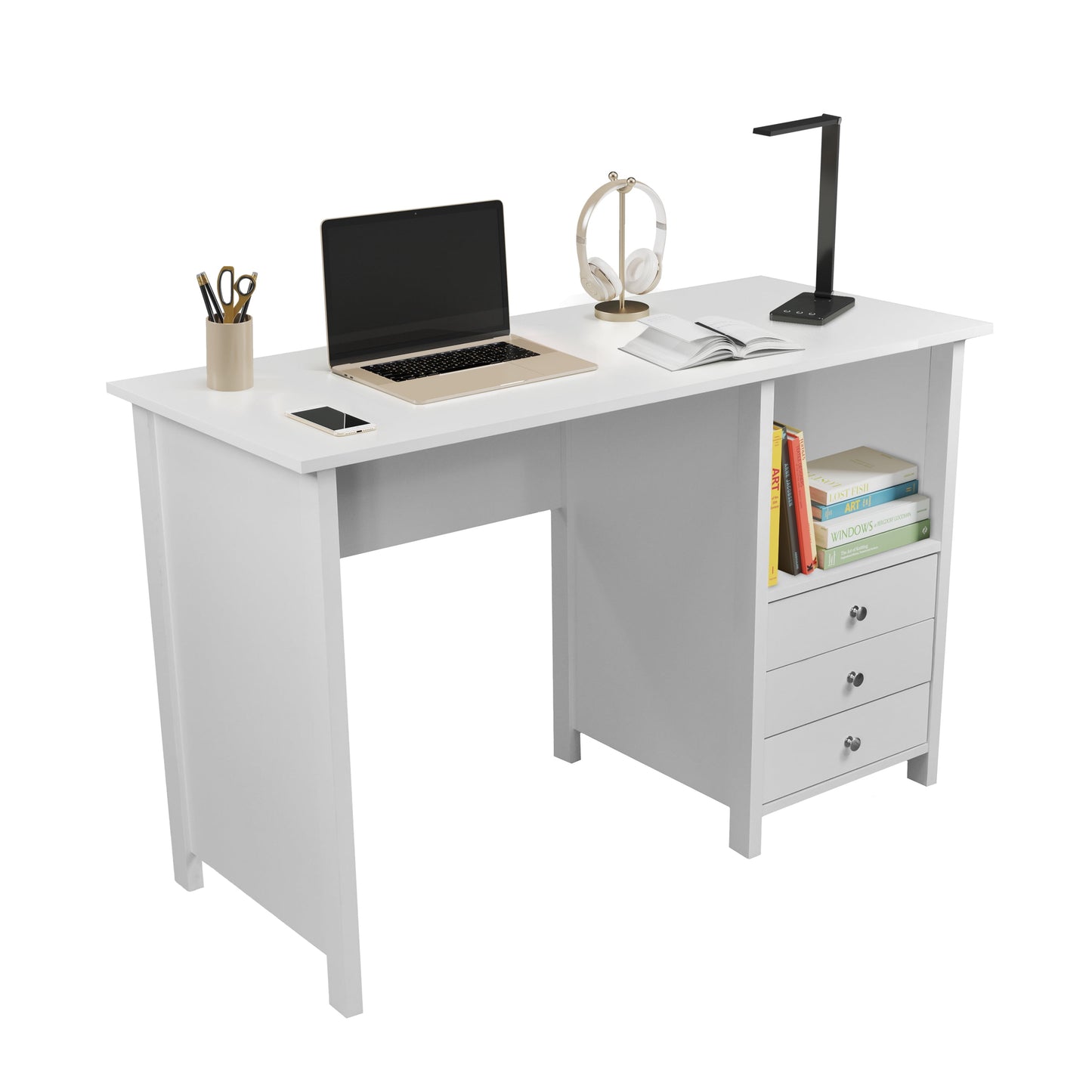 Contemporary 3-Drawer Computer Desk, White