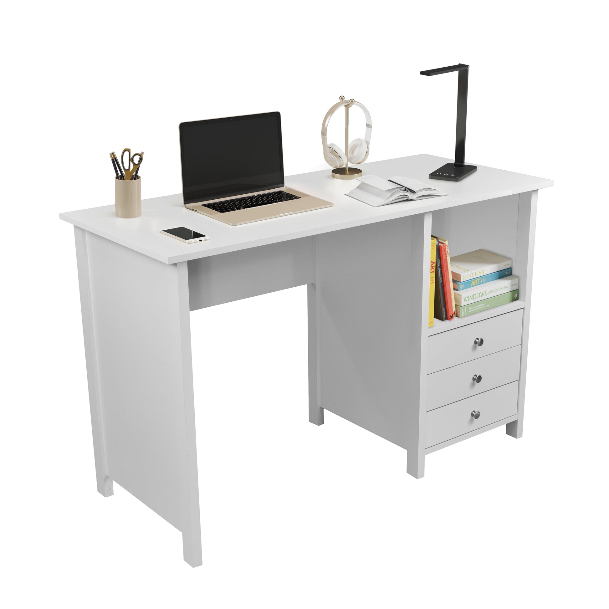 Contemporary 3-Drawer Computer Desk, White