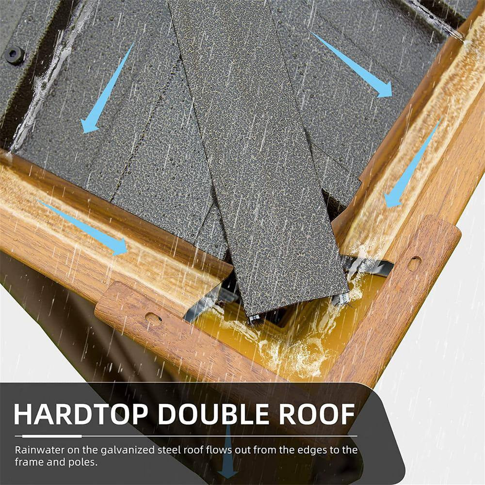 12 Ft. X 12 Ft. Wooden Coated Aluminum Frame Canopy with Galvanized Steel Double Roof with Curtains and Netting