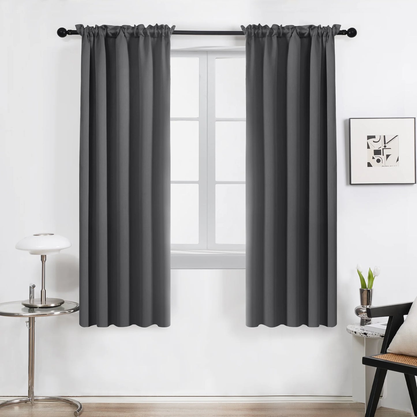 Blackout Curtains Rod Pocket Solid Thermal Insulated Curtains & Drapes for Bedroom 2 Panels, 42 X 63 Inch , Black