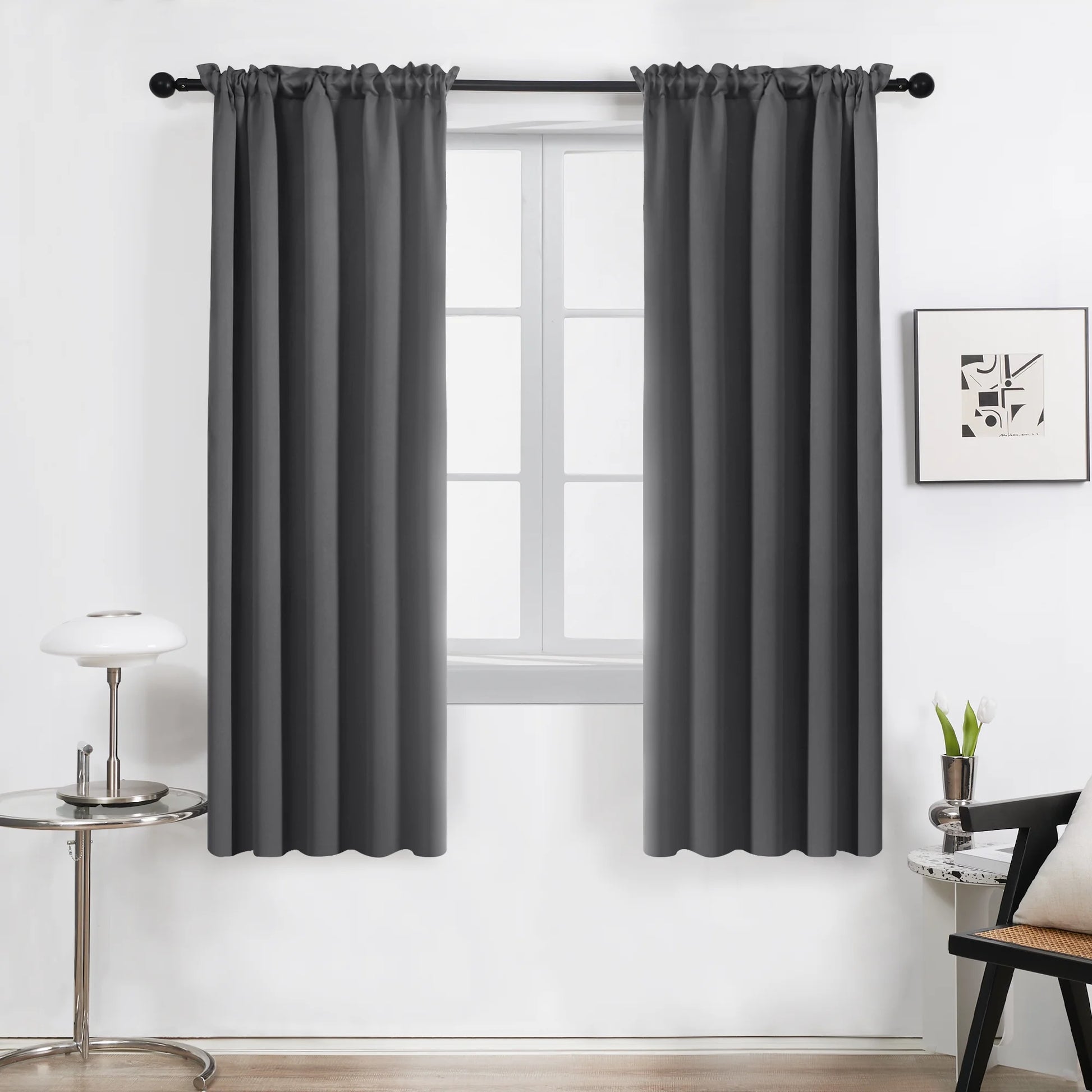 Blackout Curtains Rod Pocket Solid Thermal Insulated Curtains & Drapes for Bedroom 2 Panels, 42 X 63 Inch , Black