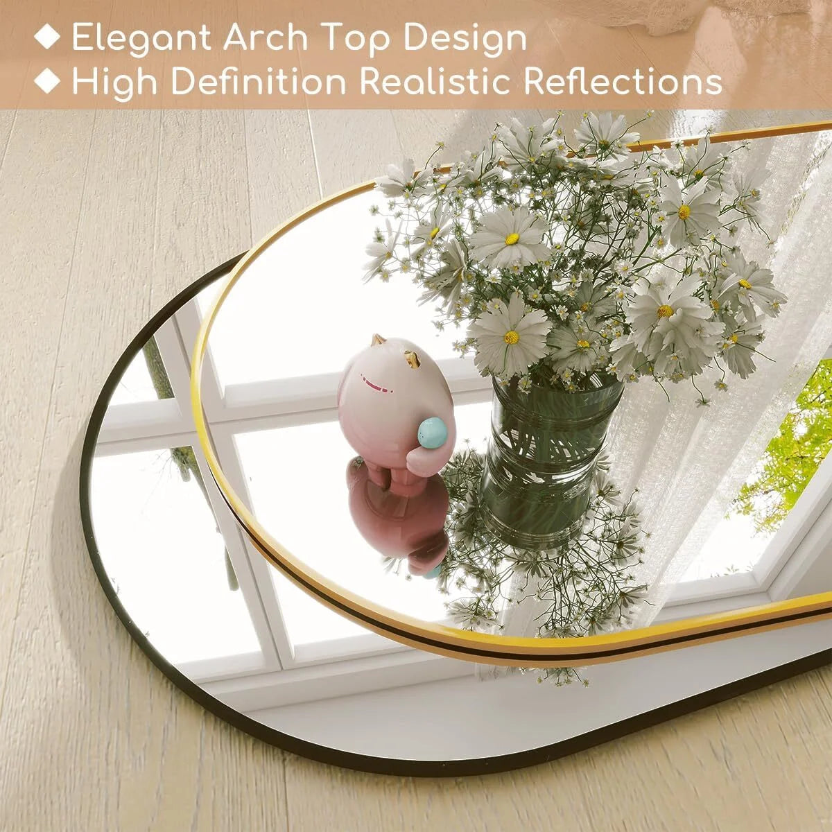 58"X18" Full Length Arch Top Mirror with Metal Frame Stand Wall Mounted, Black