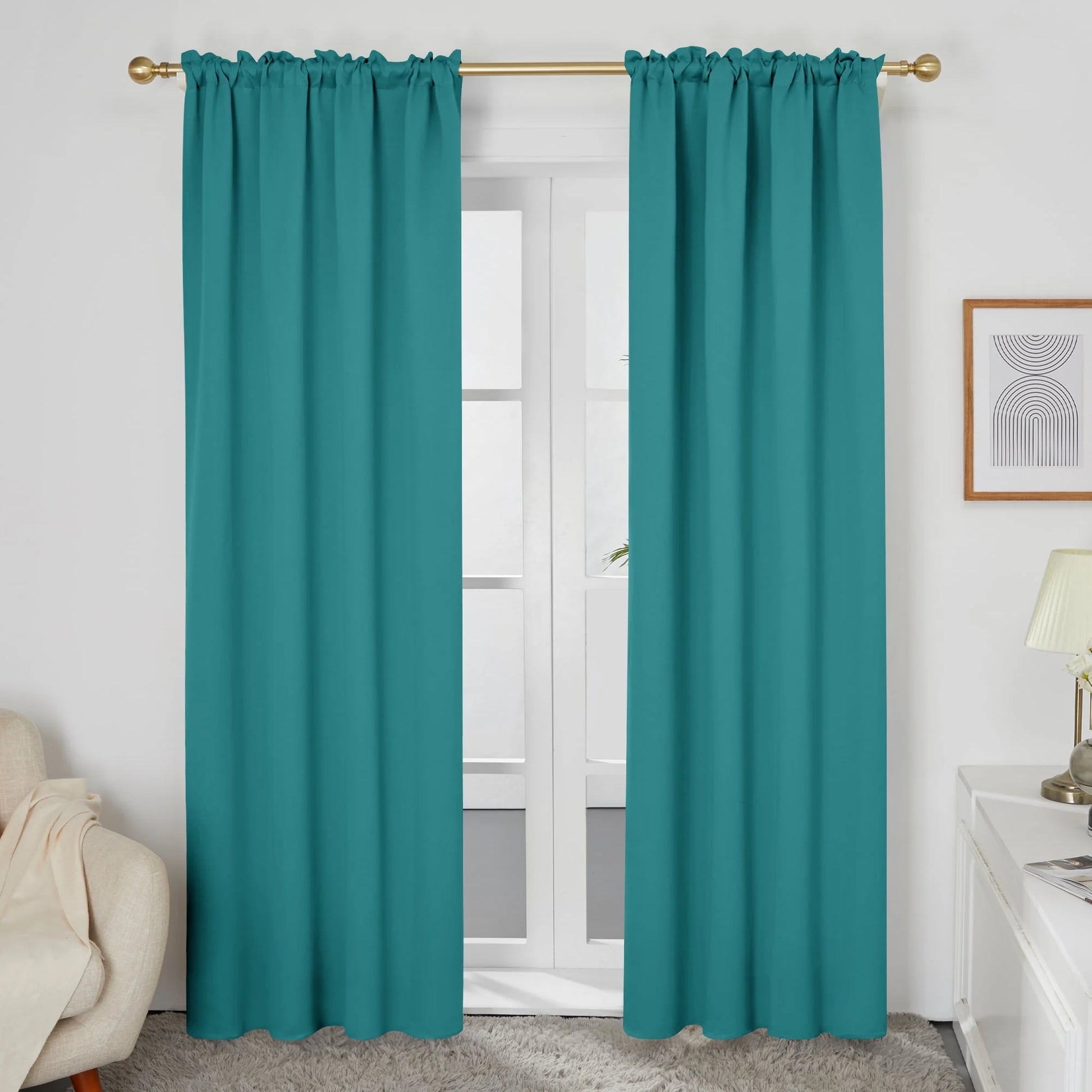 Blackout Curtains Rod Pocket Solid Thermal Insulated Curtains & Drapes for Bedroom 2 Panels, 42 X 63 Inch , Black