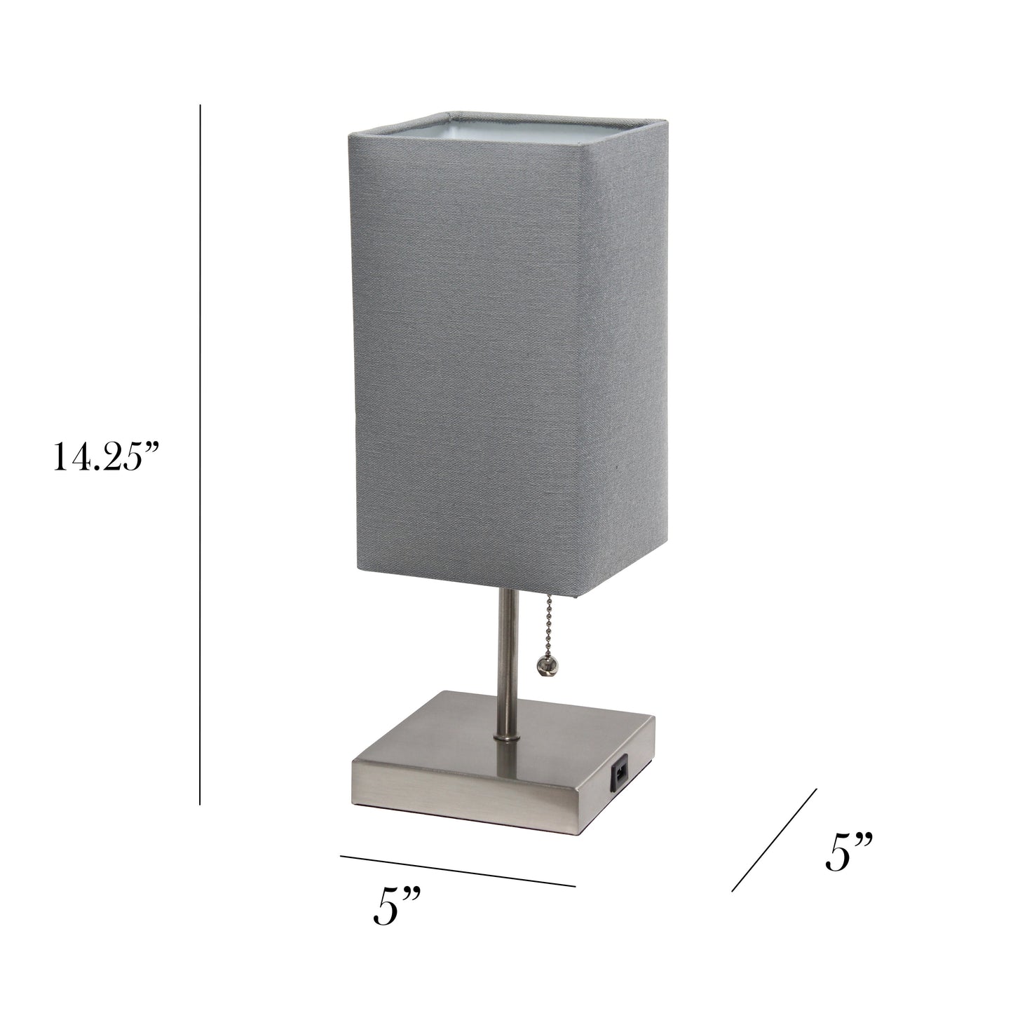 14.25" Petite Brushed Nickel Stick Lamp 2 Pack Set with USB Charging Port, Gray Shade