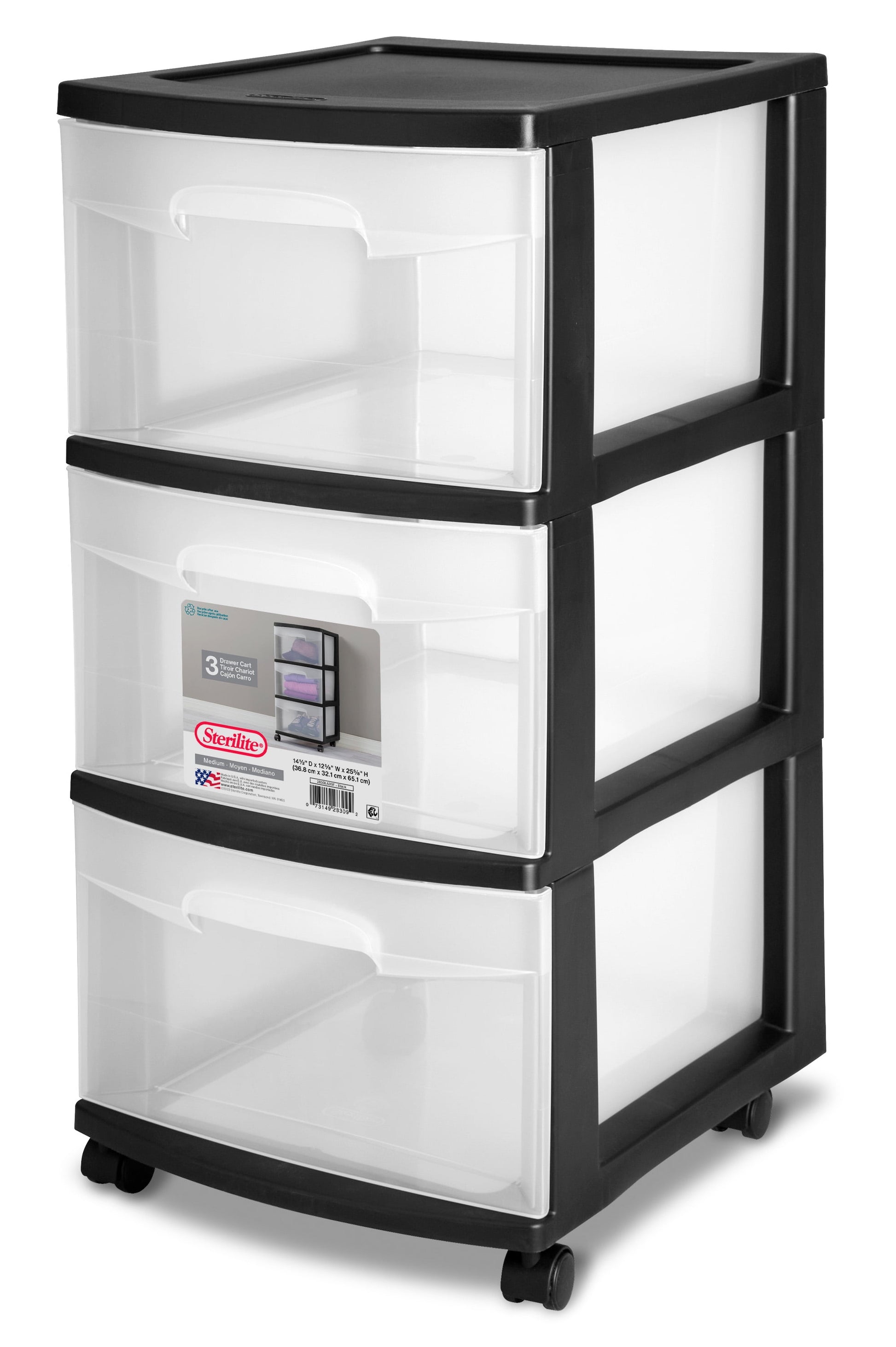 Storage Drawer, 3 Drawer Slim Plastic Storage Cart with Clear Pull Out Drawers, Black