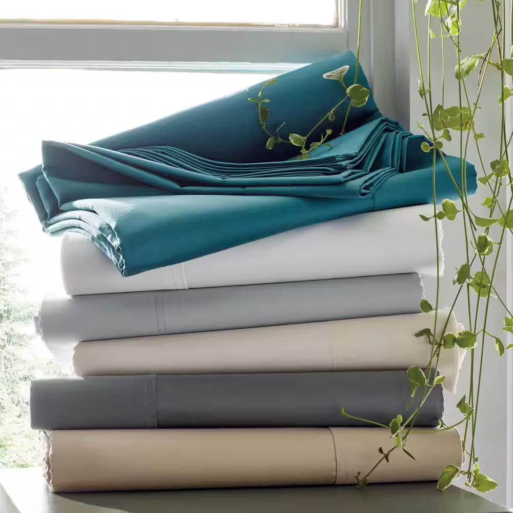 Company Cotton White Solid 300-Thread Count Wrinkle-Free Sateen Full Duvet Cover