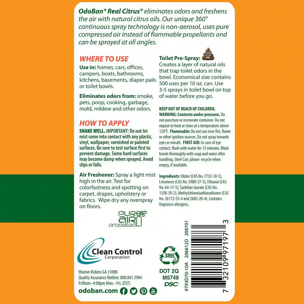 Orange Real Citrus Air Freshener Spray 10 Oz. (2 Pack)