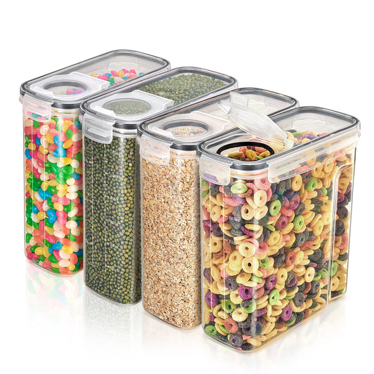 Clear Plastic Cereal Dispenser, 17 Cups, Airtight Lid Food Storage Containers with Pour Spout