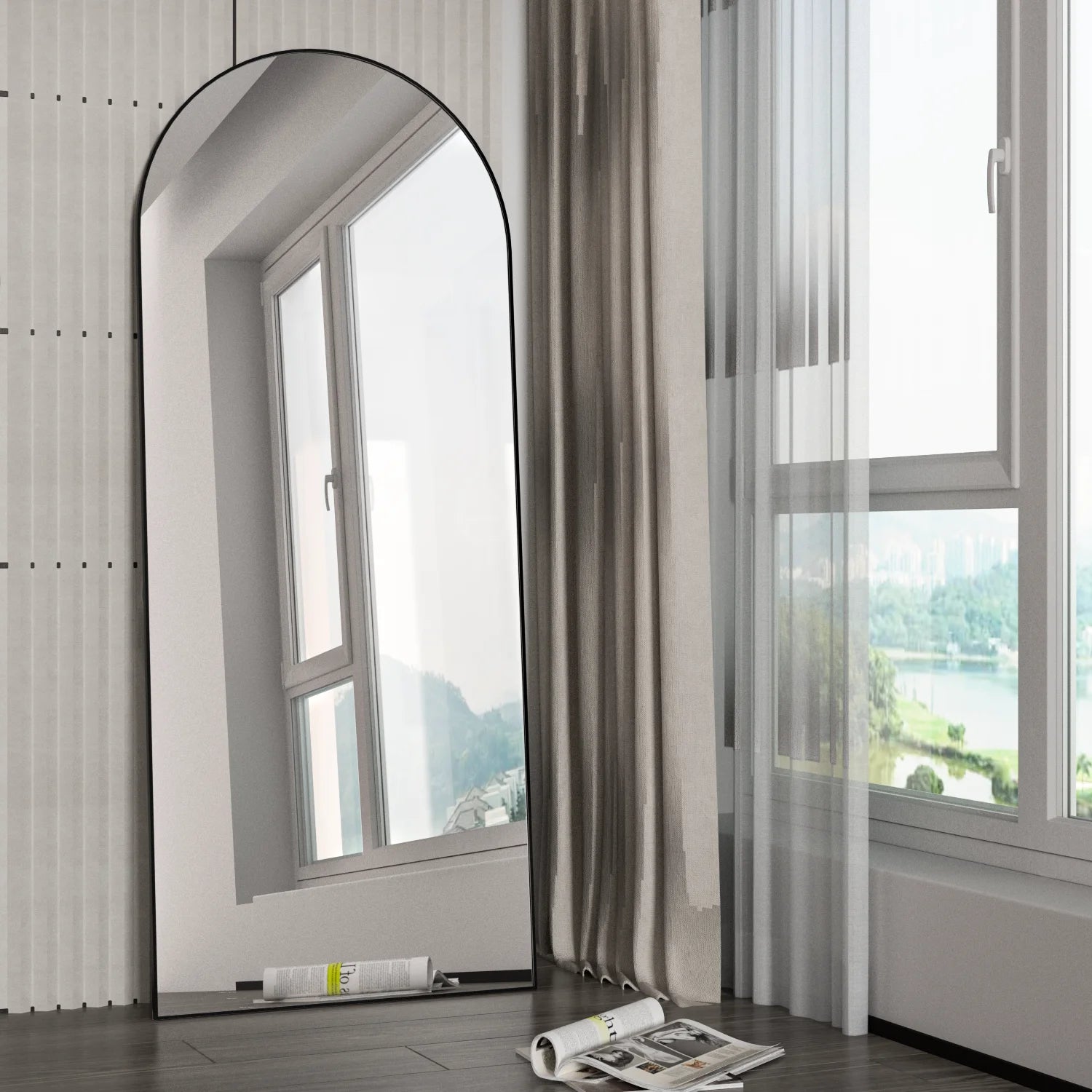 Full Length Mirror Arched Mirror, Floor Mirror with Stand, Full Body Mirror 64"X21" Gold Arch Standing Mirror Large Bedroom Mirror Standing
