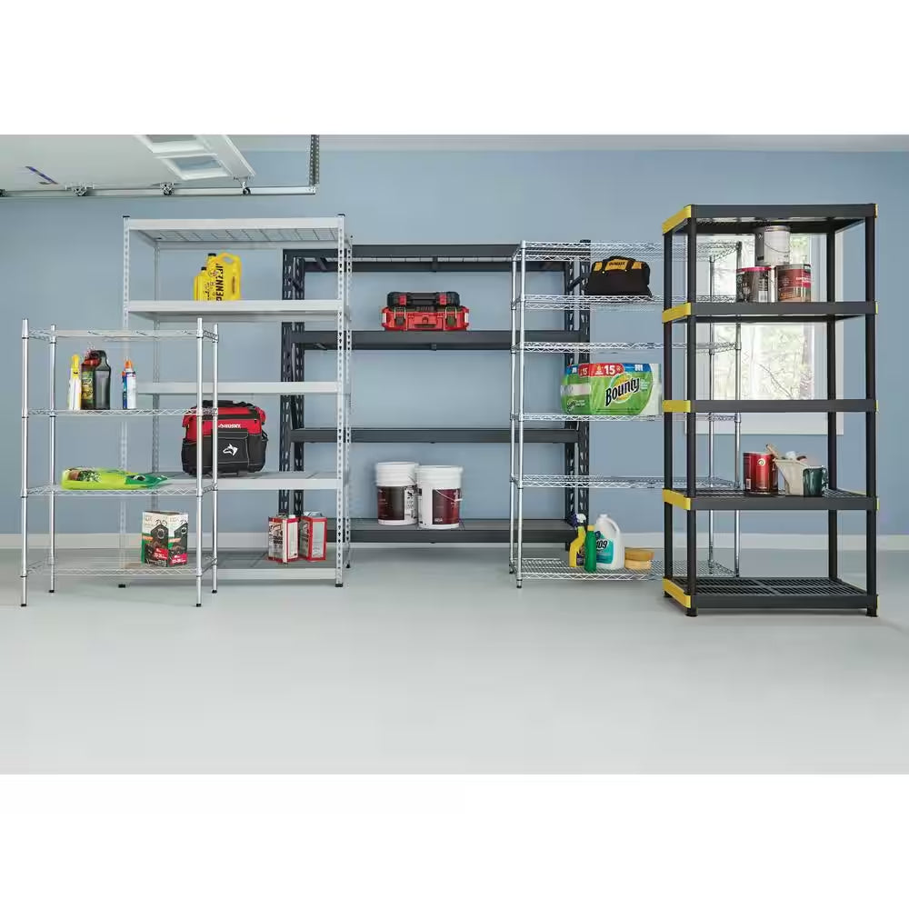 5-Tier Easy Assembly Multi-Purpose Plastic Garage Storage Shelving Unit in Black (36 In. W X 74 In. H X 18 In. D)
