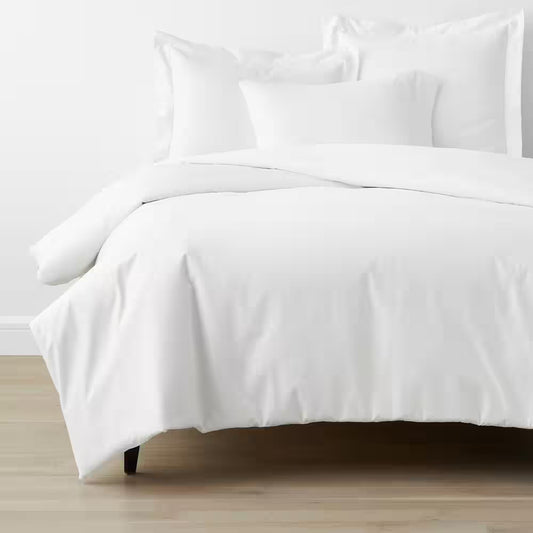 Company Cotton White Solid 300-Thread Count Wrinkle-Free Sateen Full Duvet Cover