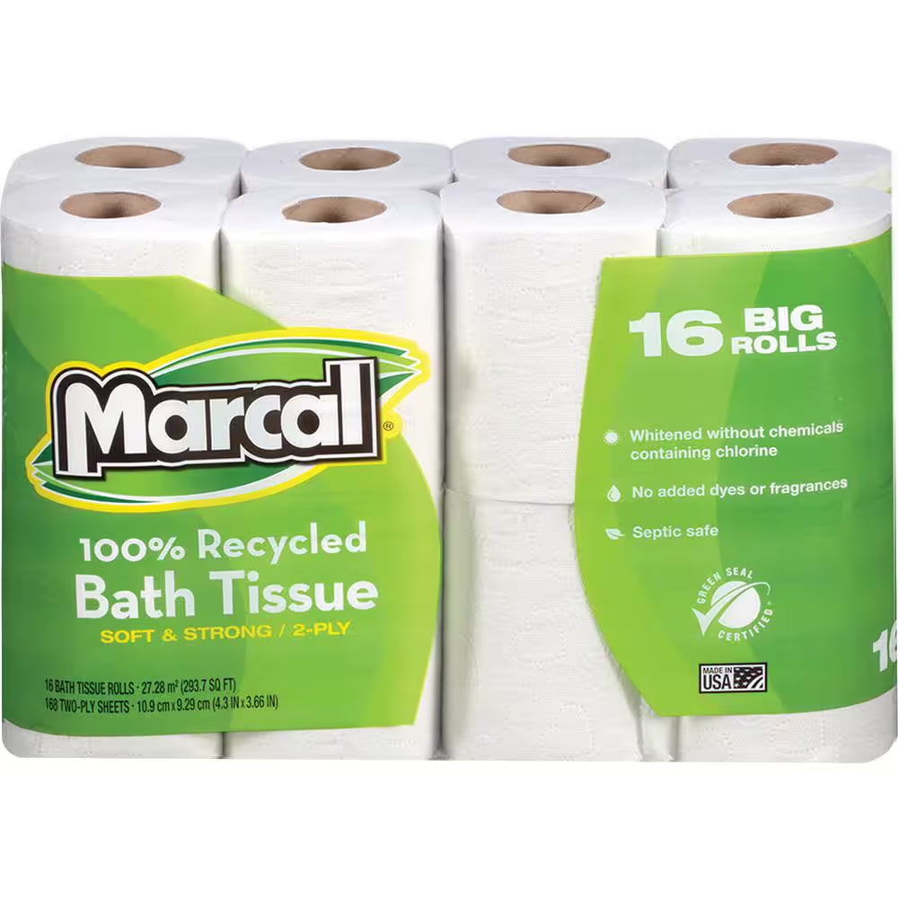 100% Recycled, Soft. and Absorbent Toilet Tissue (168 Sheets per Roll 16 per Pack)