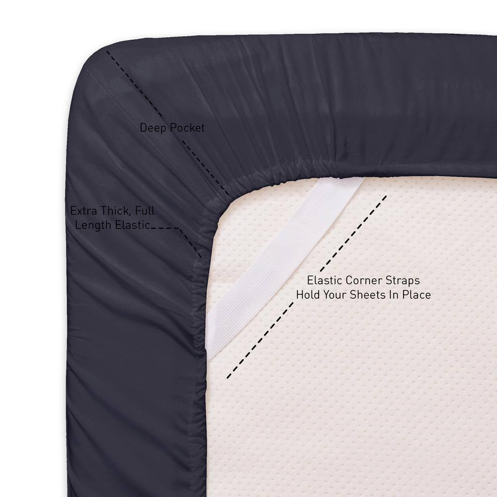 1800-Series 4-Piece Navy Solid Color Microfiber Full Sheet Set
