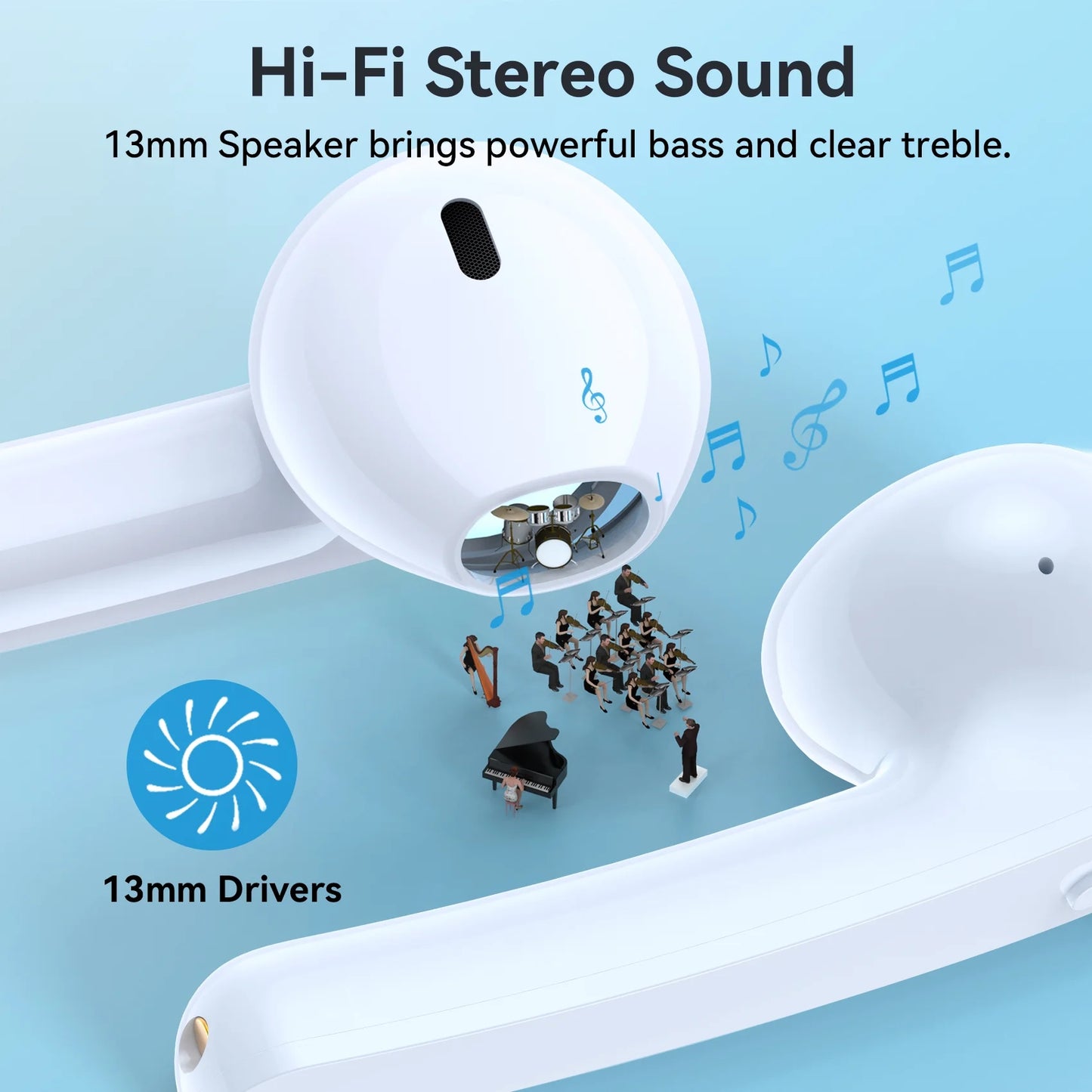 Bluetooth Headphones V5.3 Wireless Earbuds 50Hrs Battery Life with Charging Case & LED Power Display Deep Bass IPX7 Waterproof Earphones Microphone Stereo Headset for TV Smart Phone Laptop