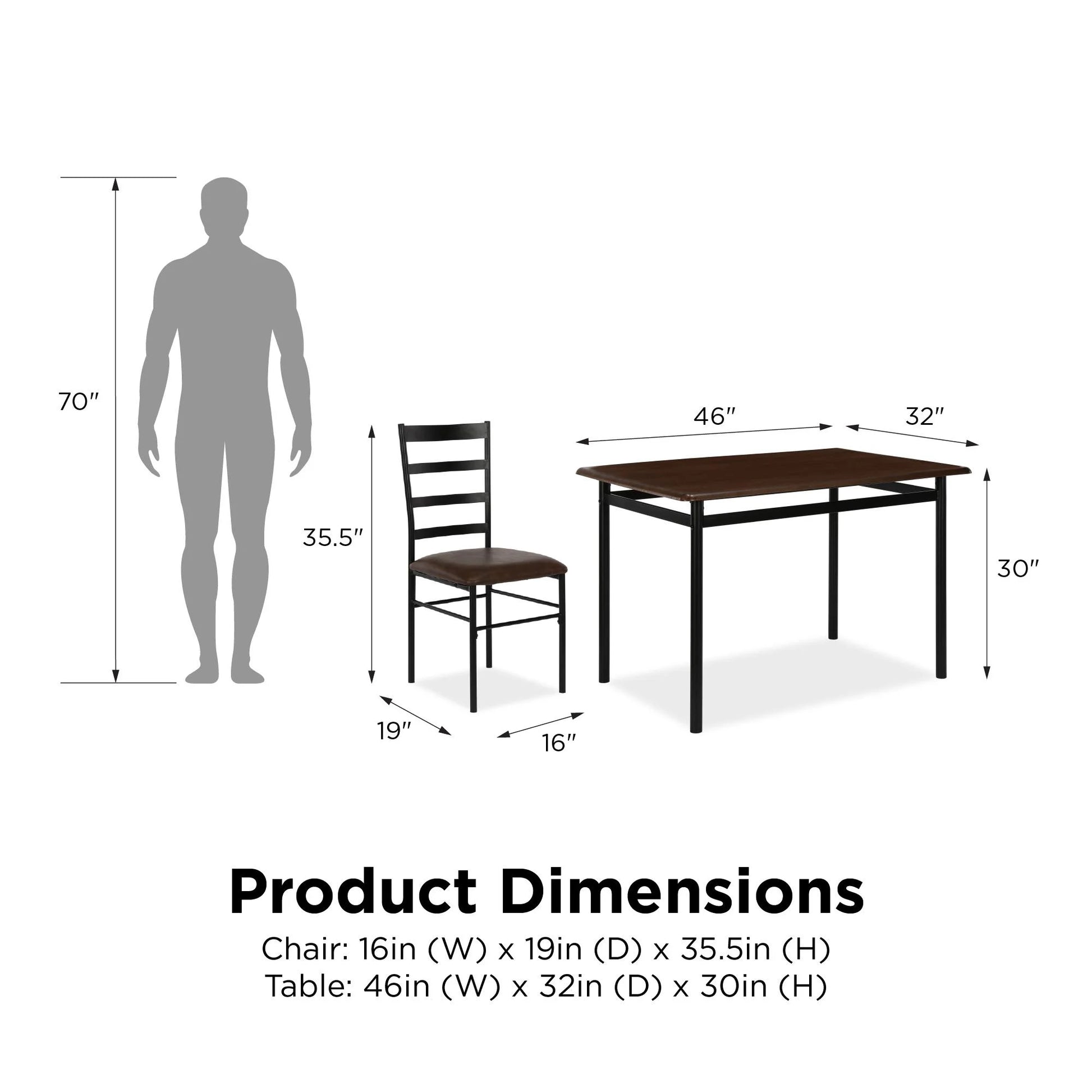 5-Piece Wood & Metal Dining Room Set, Seats 4, Canyon Walnut & Black