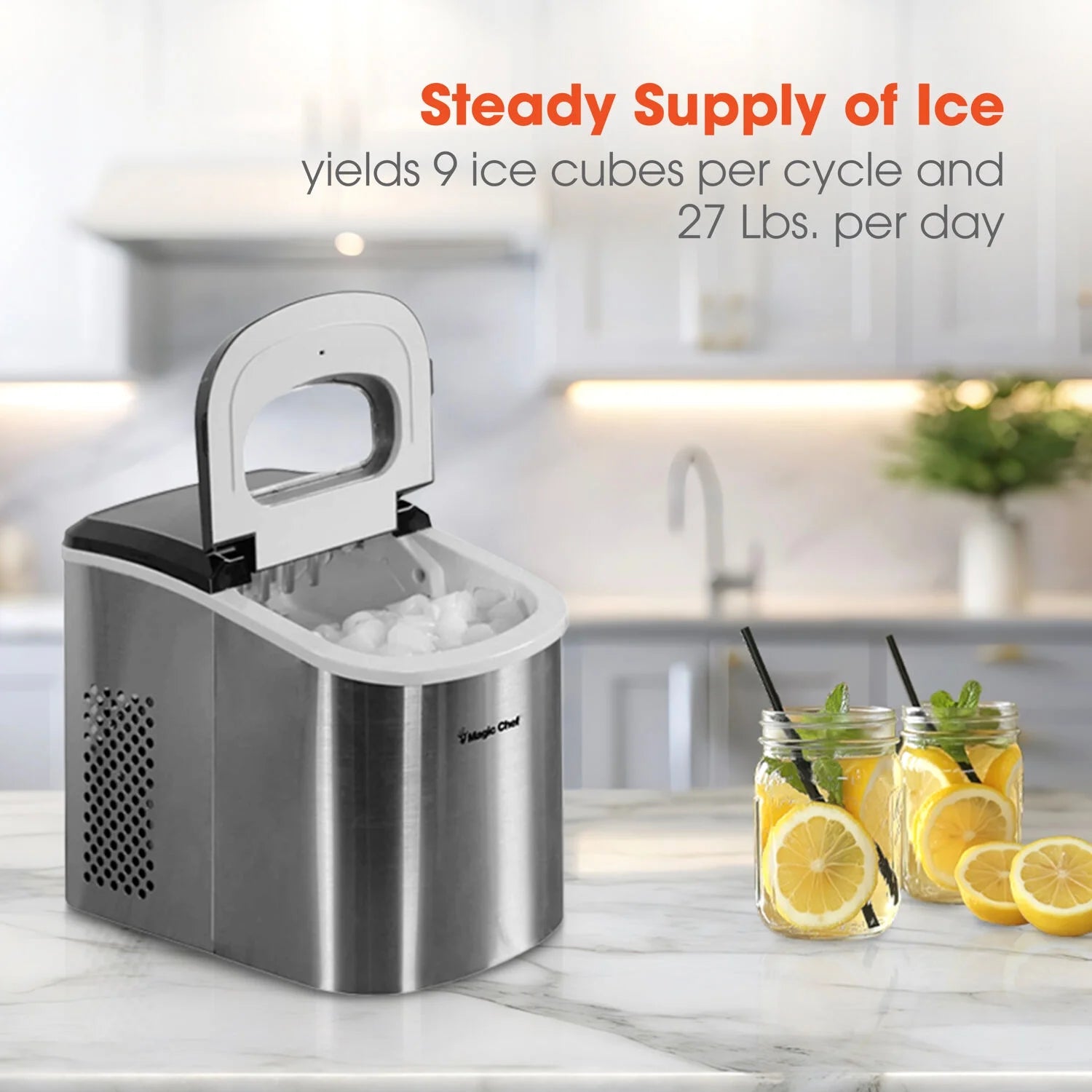 27 Lb Capacity Portable Countertop Ice Maker, Stainless Steel (Bullet Ice)