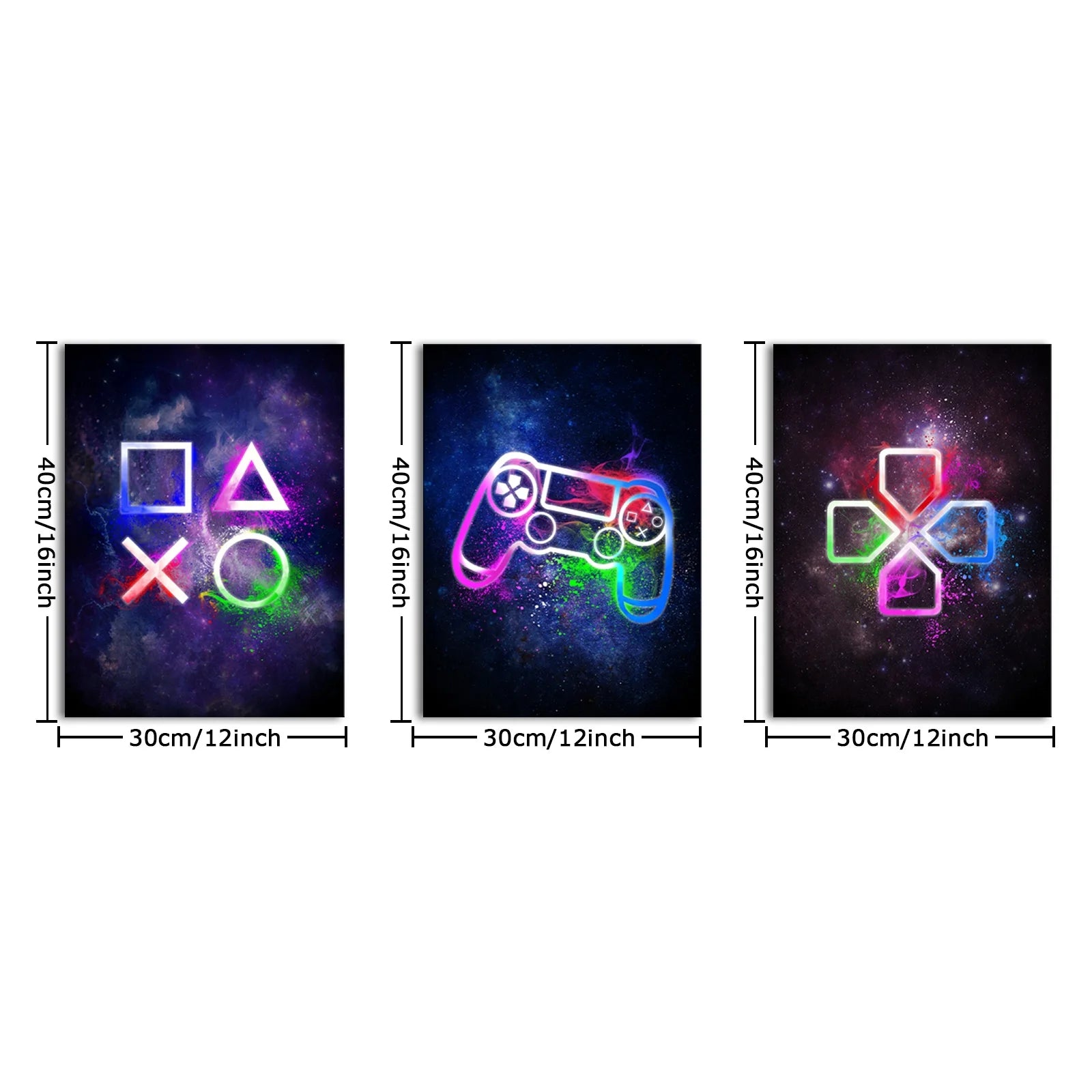 Gamer Symbol Framed Canvas Wall Art Paintings Gaming Wall Decor Prints Pictures Posters Artwork Room Decor Decoration 12"X16"X3 Pieces
