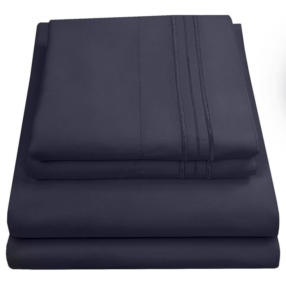1800-Series 4-Piece Navy Solid Color Microfiber Full Sheet Set