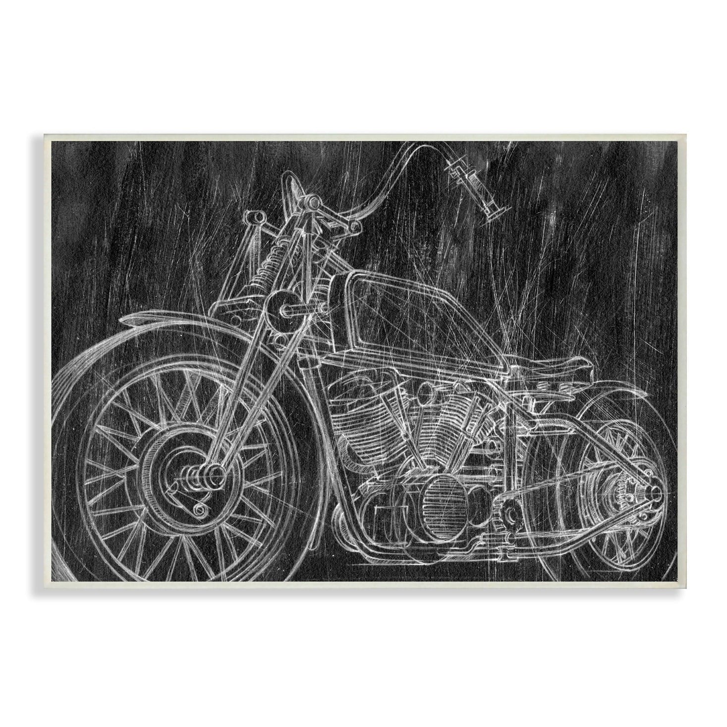 The Stupell Home Decor Monotone Black and White Motorcycle Sketch Framed Art, 11 X 14, Design by Artist Ethan Harper Black 16 X 20 Black