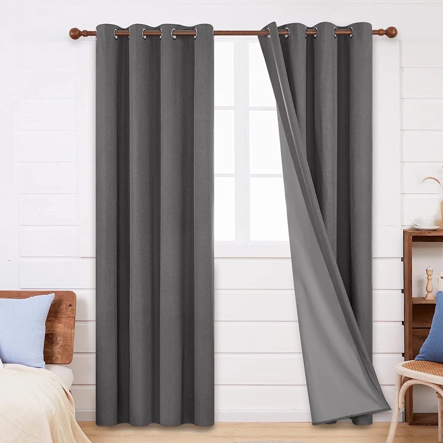 Total Blackout Curtains 2 Panels, Grommet Curtains Total Light Blocking Curtain, Soundproof Curtains for Bedroom (Khaki, 42W X 95L Inch)